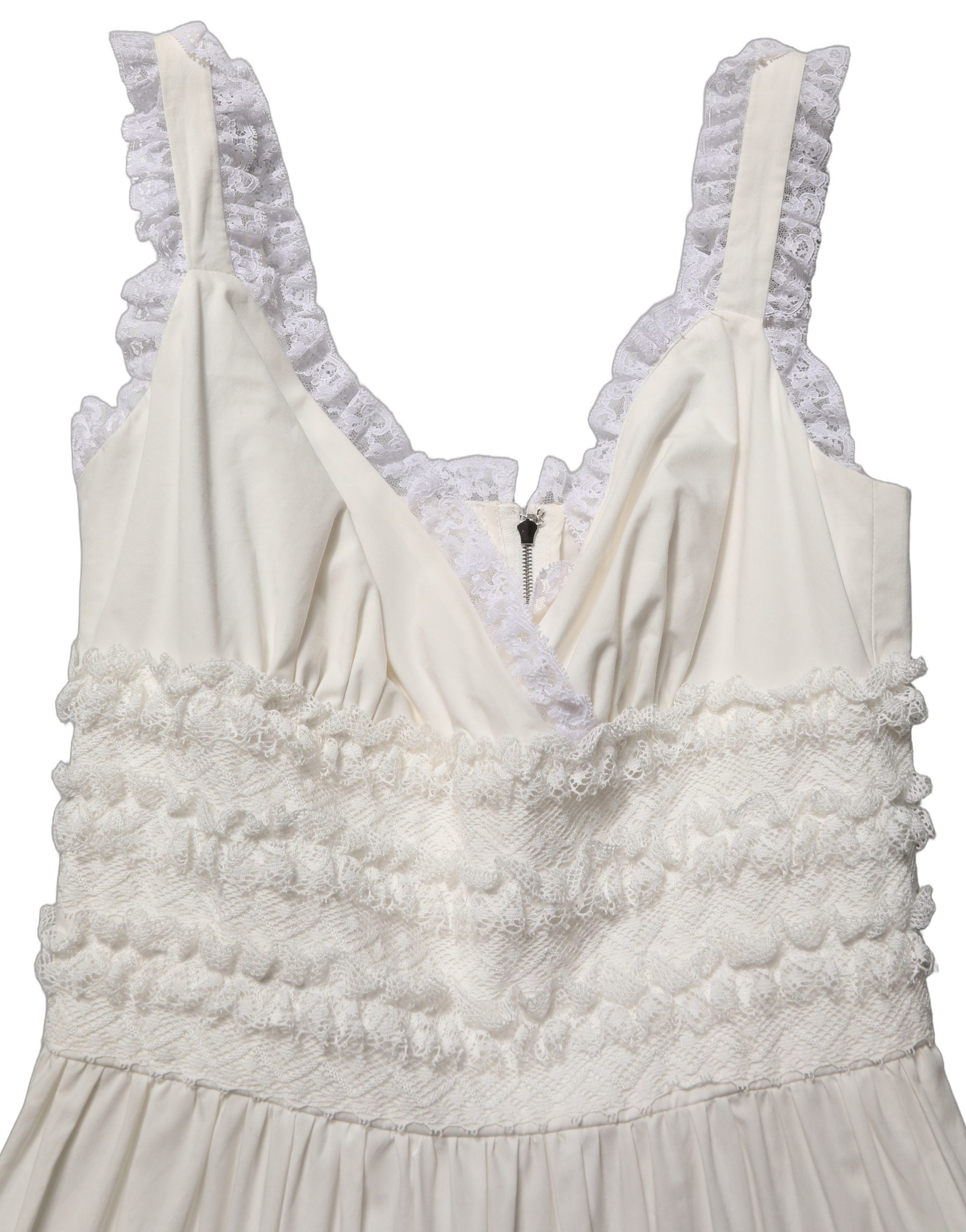 Dolce & Gabbana White Cotton Poplin Ruffled Midi Women's Dress