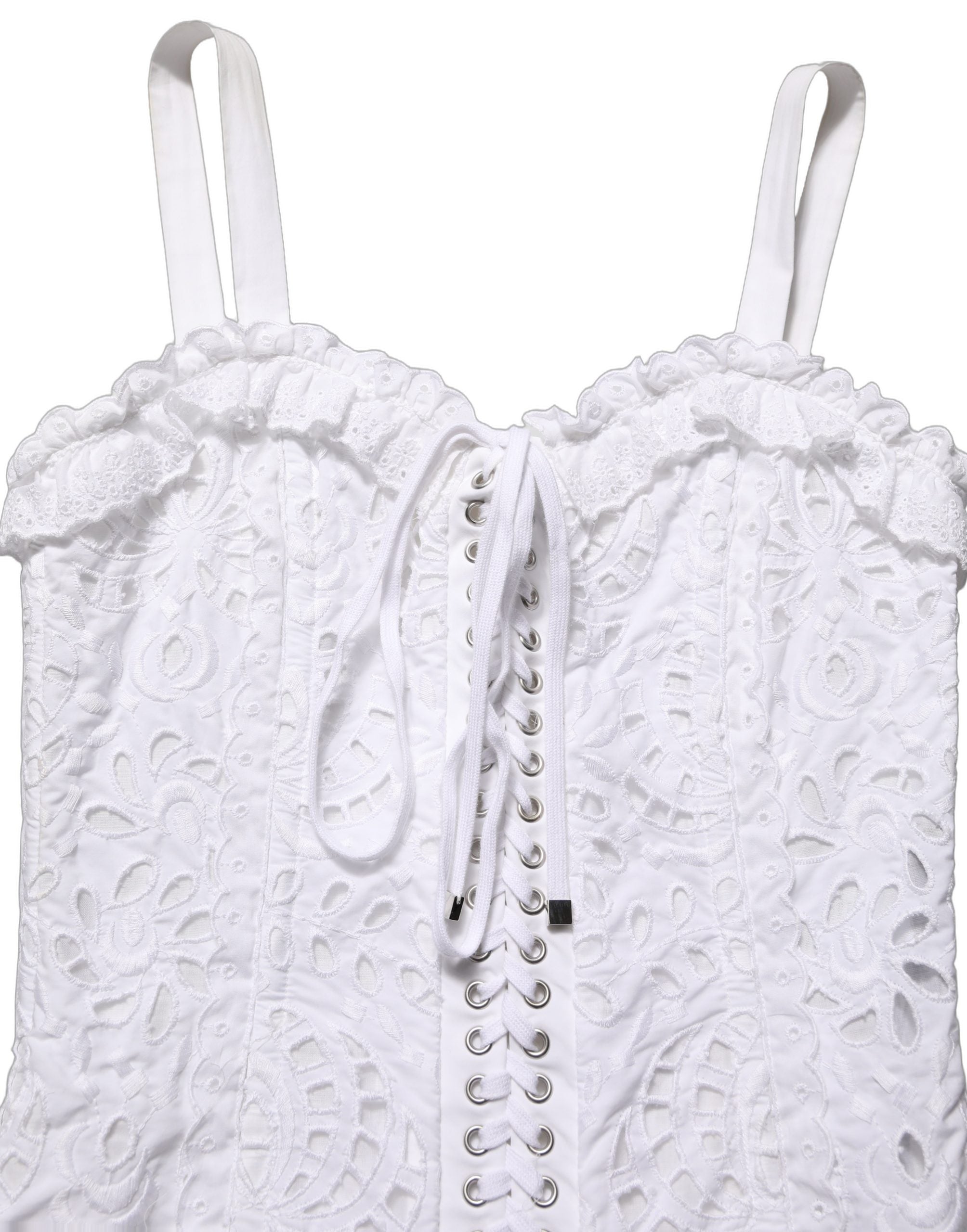 Dolce & Gabbana White Broderie Anglaise Cotton Mini Women's Dress