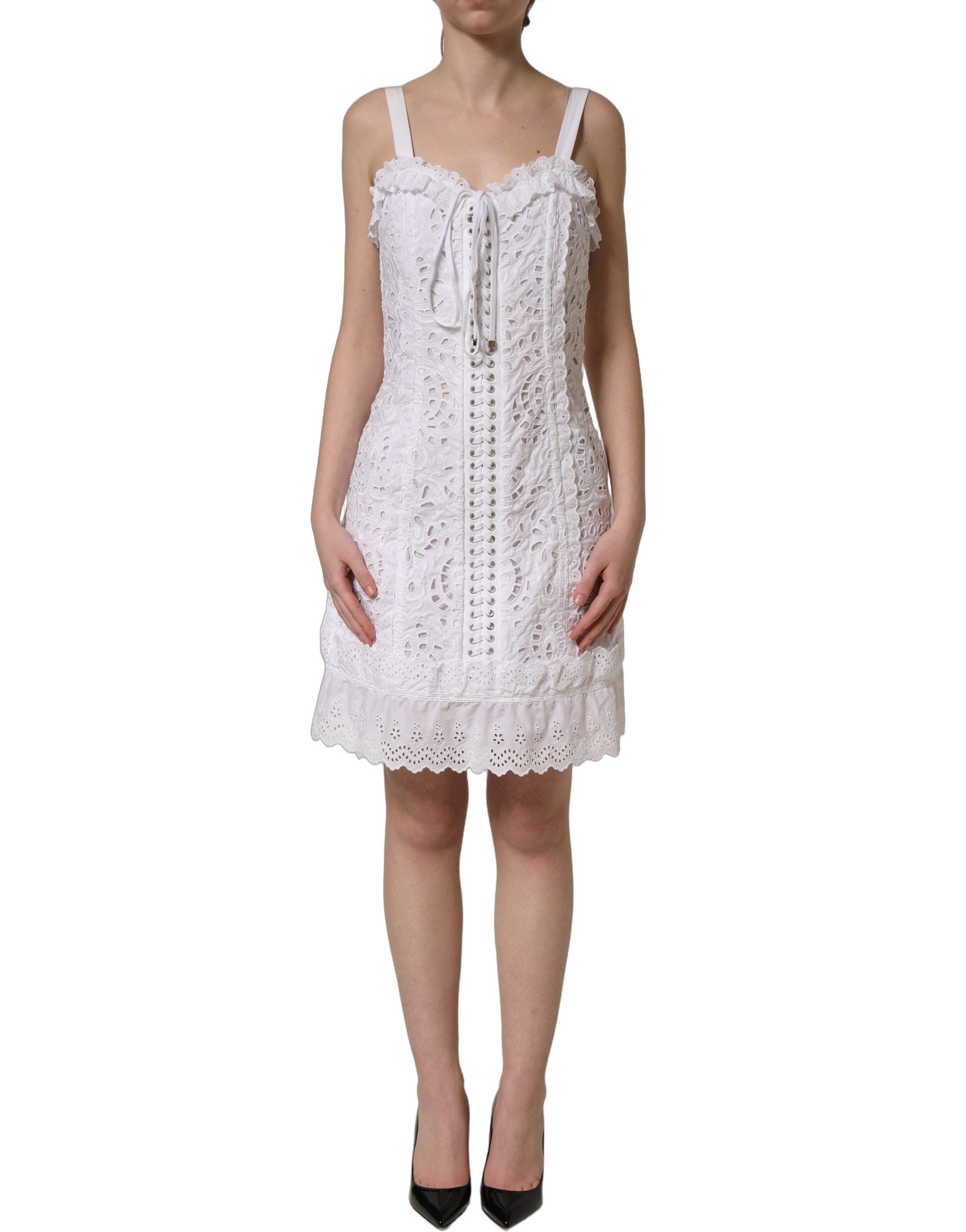 dolce and gabbana white cotton dress Dolce & Gabbana Midi Cotton Dress With Circle Skirt