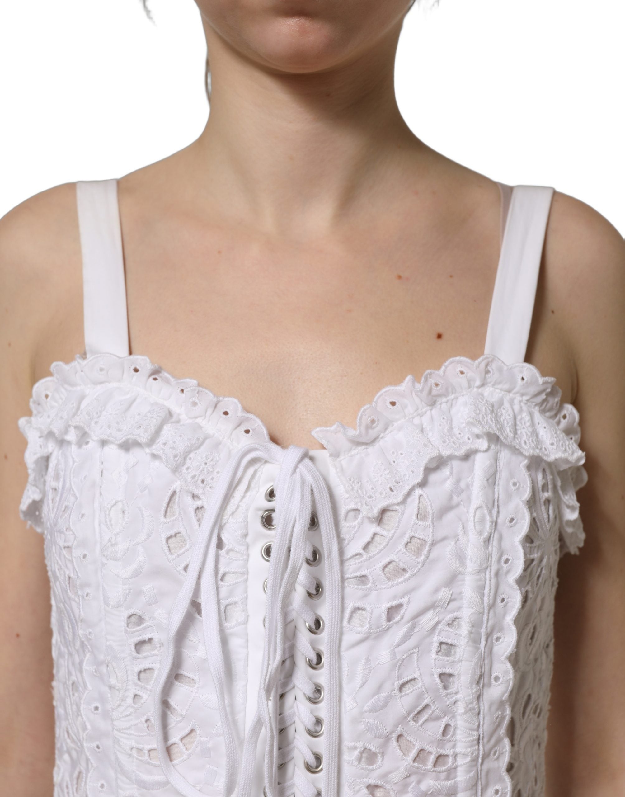 Dolce & Gabbana White Broderie Anglaise Cotton Mini Women's Dress