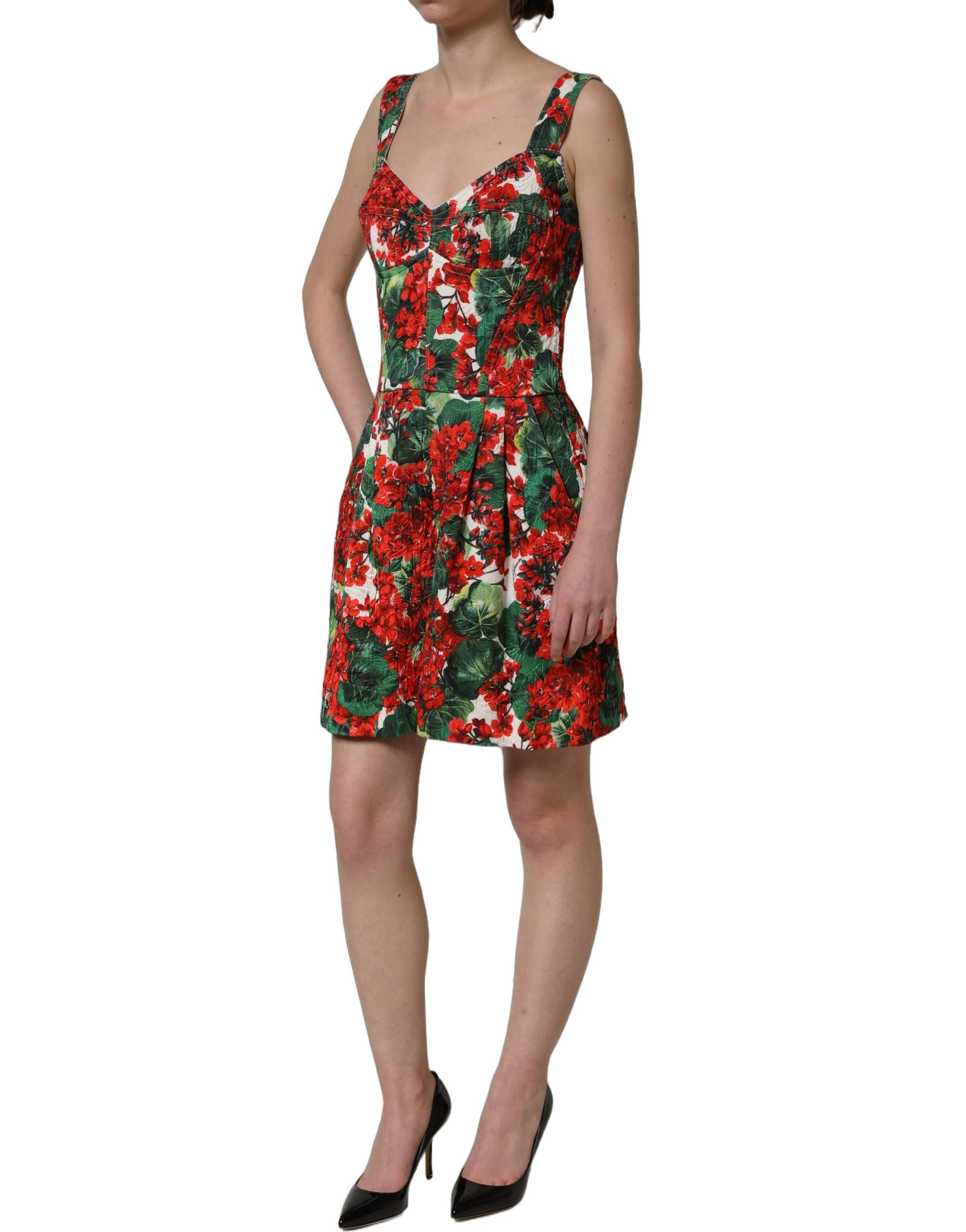 Dolce & Gabbana Multicolor Geranium Print A-line Mini Women's Dress
