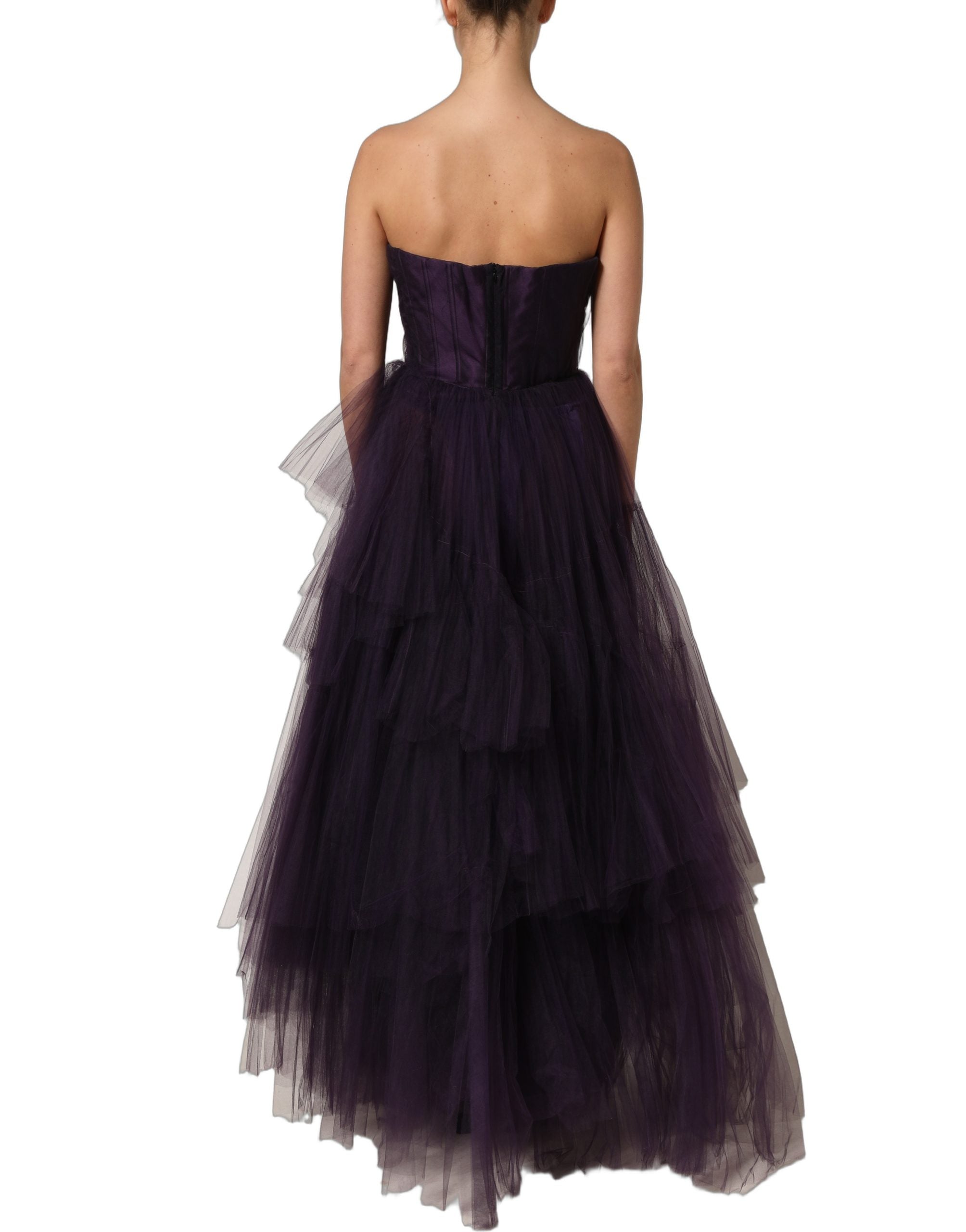 Dolce & Gabbana Purple Tiered Tulle Silk Long Gown Women's Dress