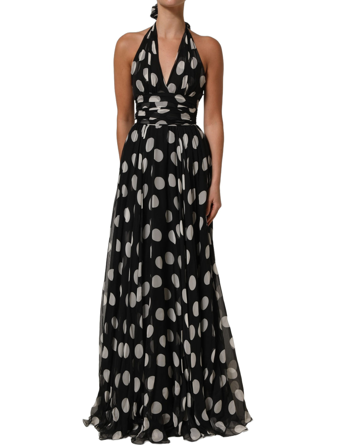 Dolce & Gabbana Black White Polka Dot Pleated Maxi Women's Dress (Pre-Owned)