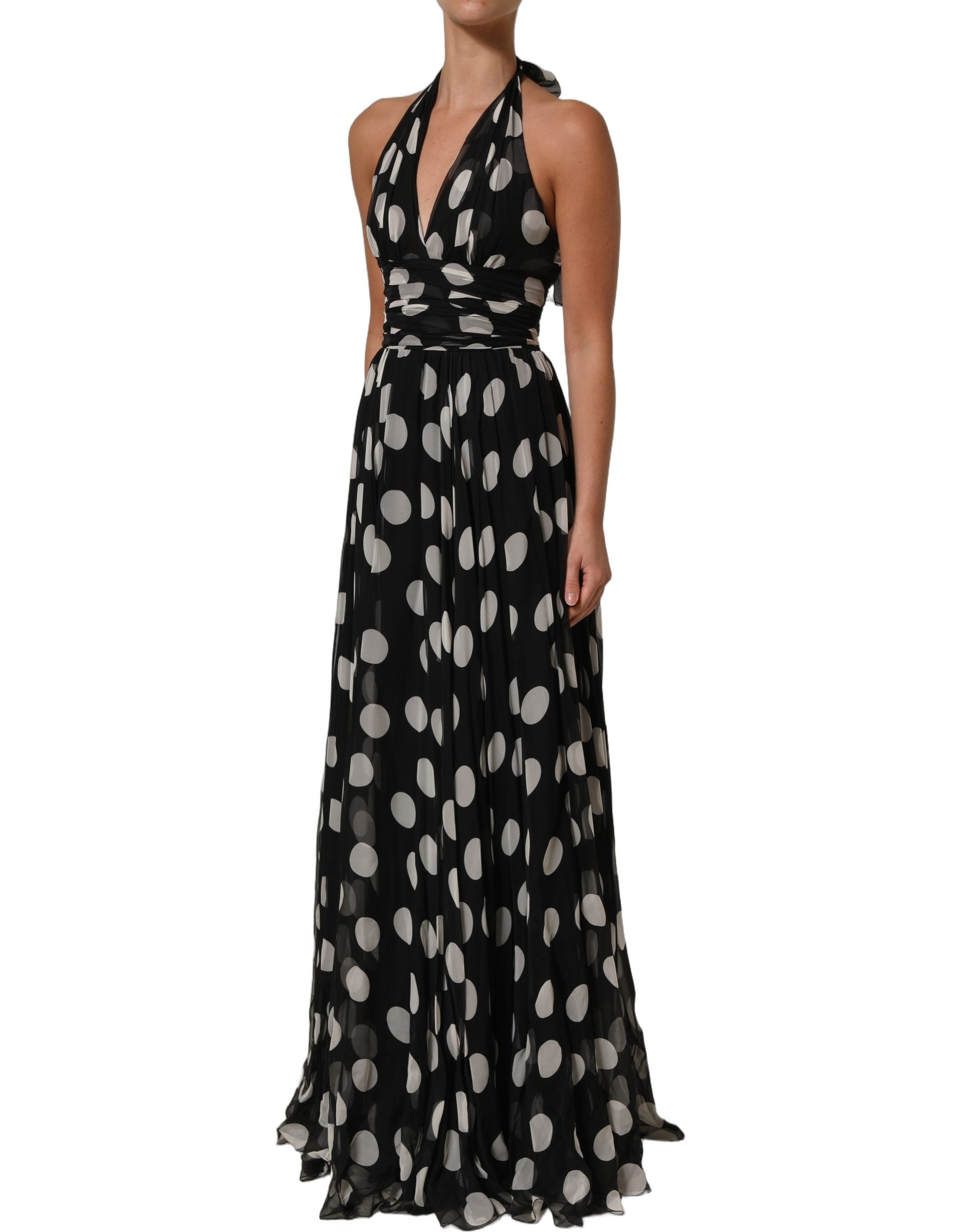 Dolce & Gabbana Black White Polka Dot Pleated Maxi Women's Dress (Pre-Owned)