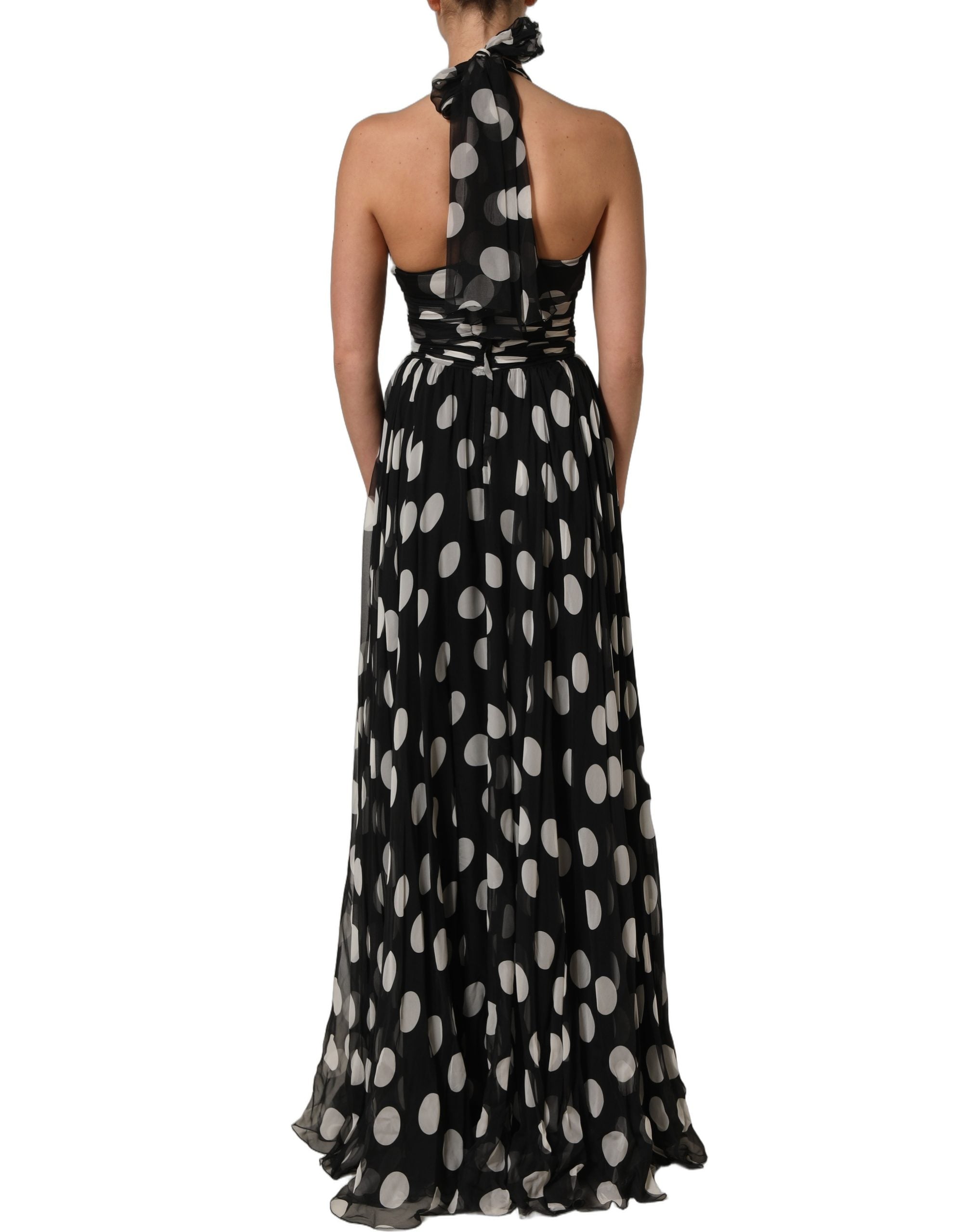 Dolce & Gabbana Black White Polka Dot Pleated Maxi Women's Dress (Pre-Owned)
