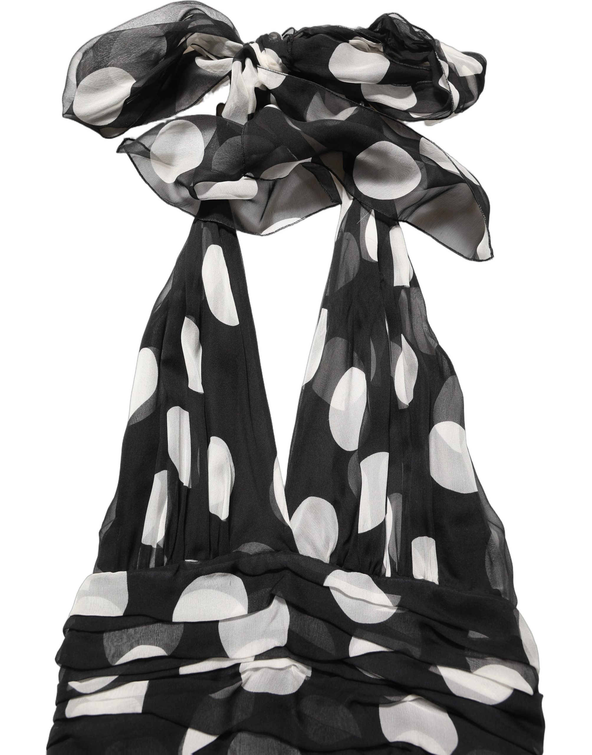 Dolce & Gabbana Black White Polka Dot Pleated Maxi Women's Dress (Pre-Owned)