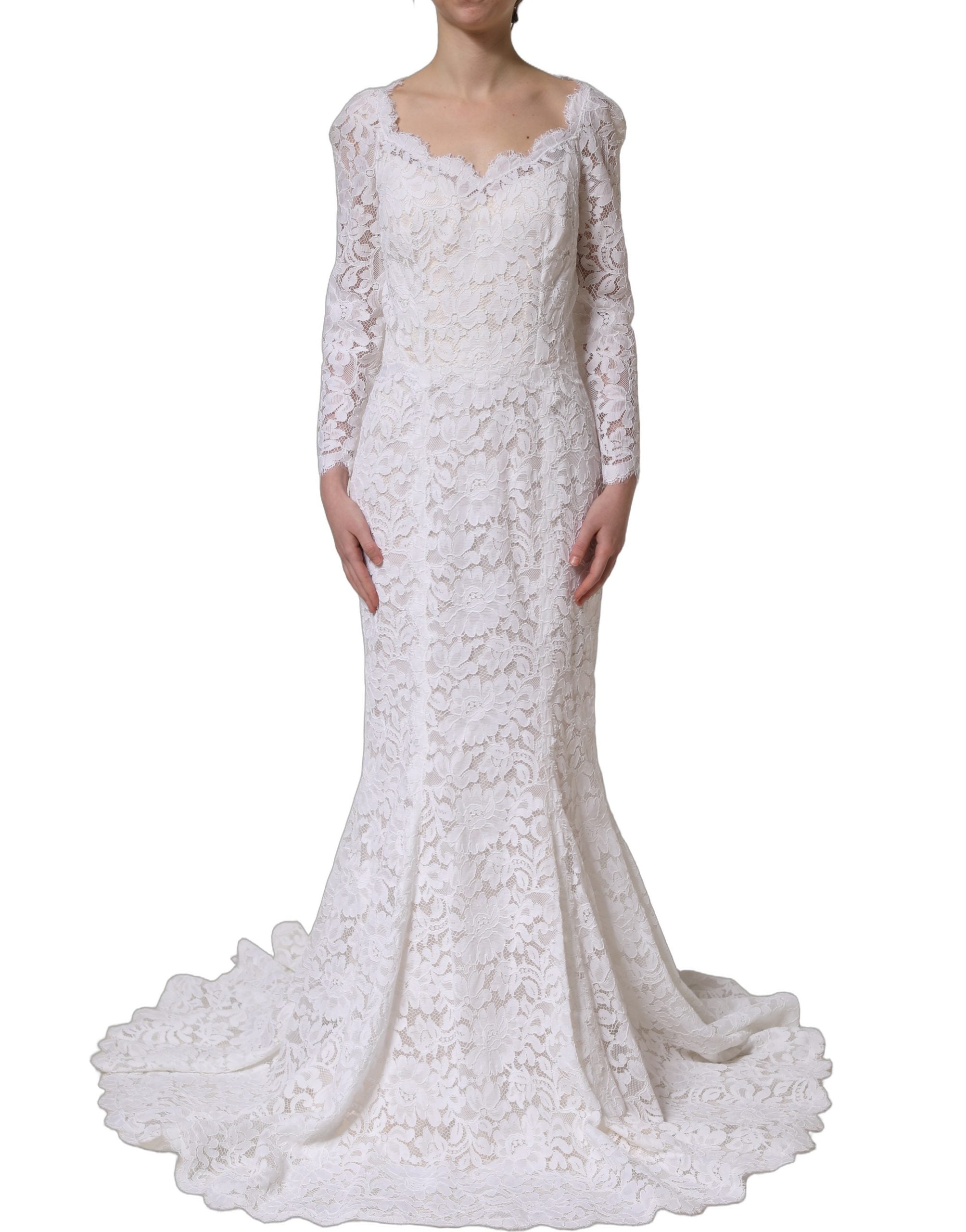 Dolce & Gabbana White Floral Lace Mermaid Long Gown Women's Dress