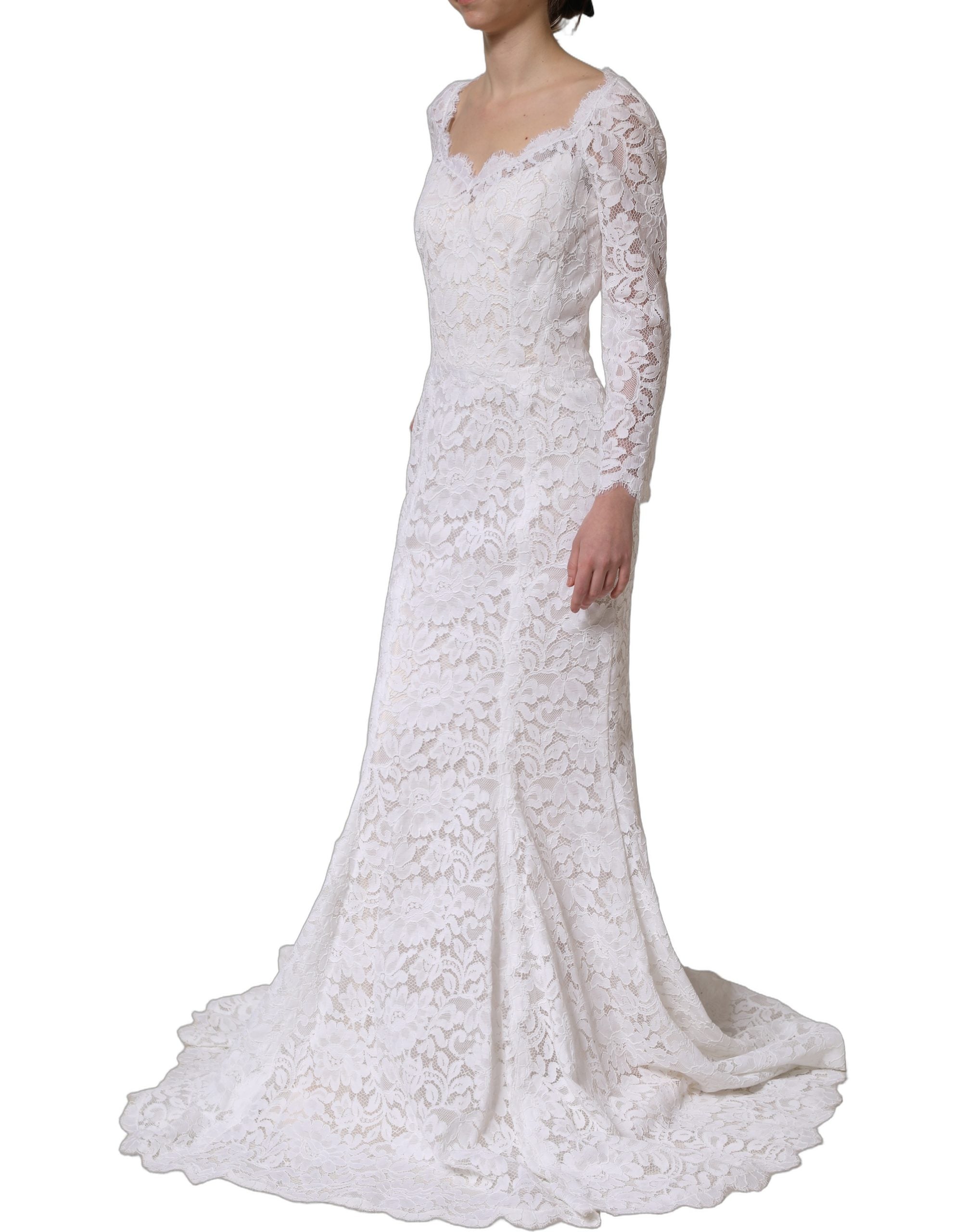 Dolce & Gabbana White Floral Lace Mermaid Long Gown Women's Dress