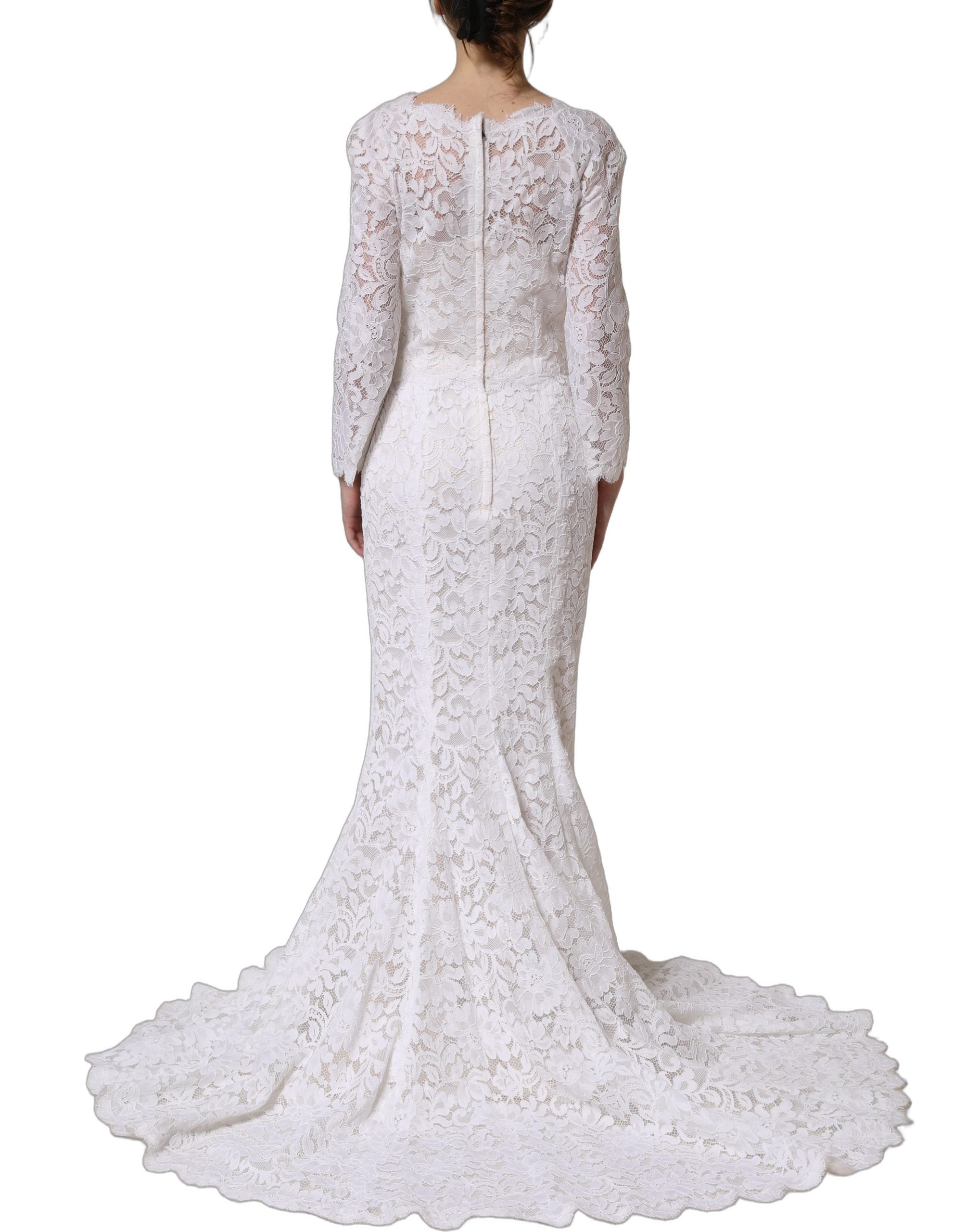 Dolce & Gabbana White Floral Lace Mermaid Long Gown Women's Dress