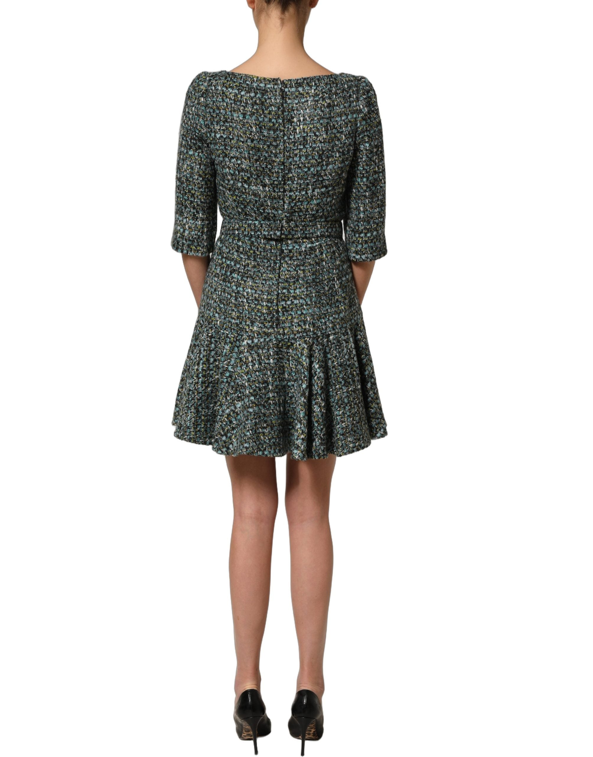 Dolce & Gabbana Multicolor Tweed Belted Babydoll Mini Women's Dress
