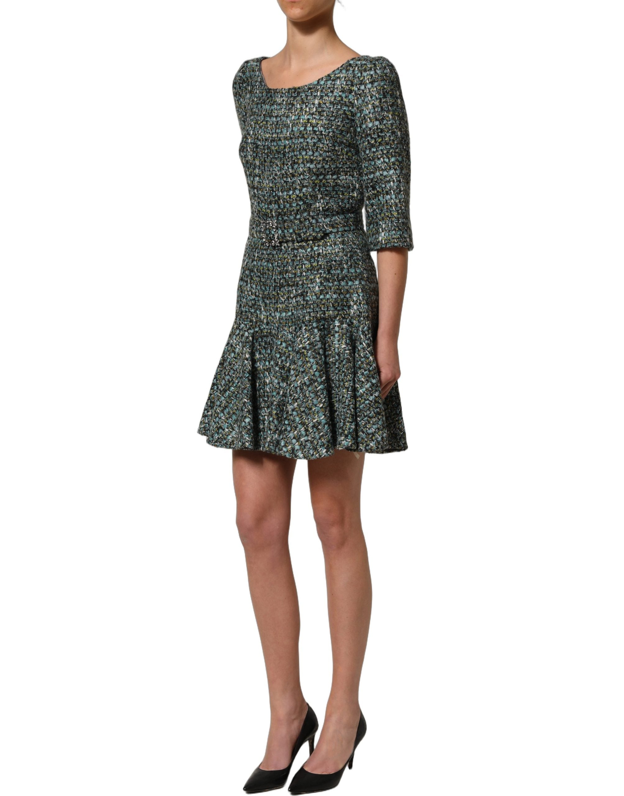 Dolce & Gabbana Multicolor Tweed Belted Babydoll Mini Women's Dress