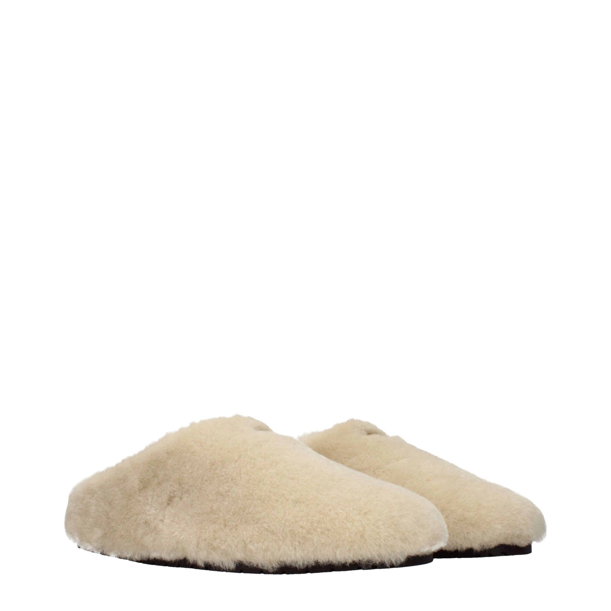 Prada Beige Fur Women's Slippers
