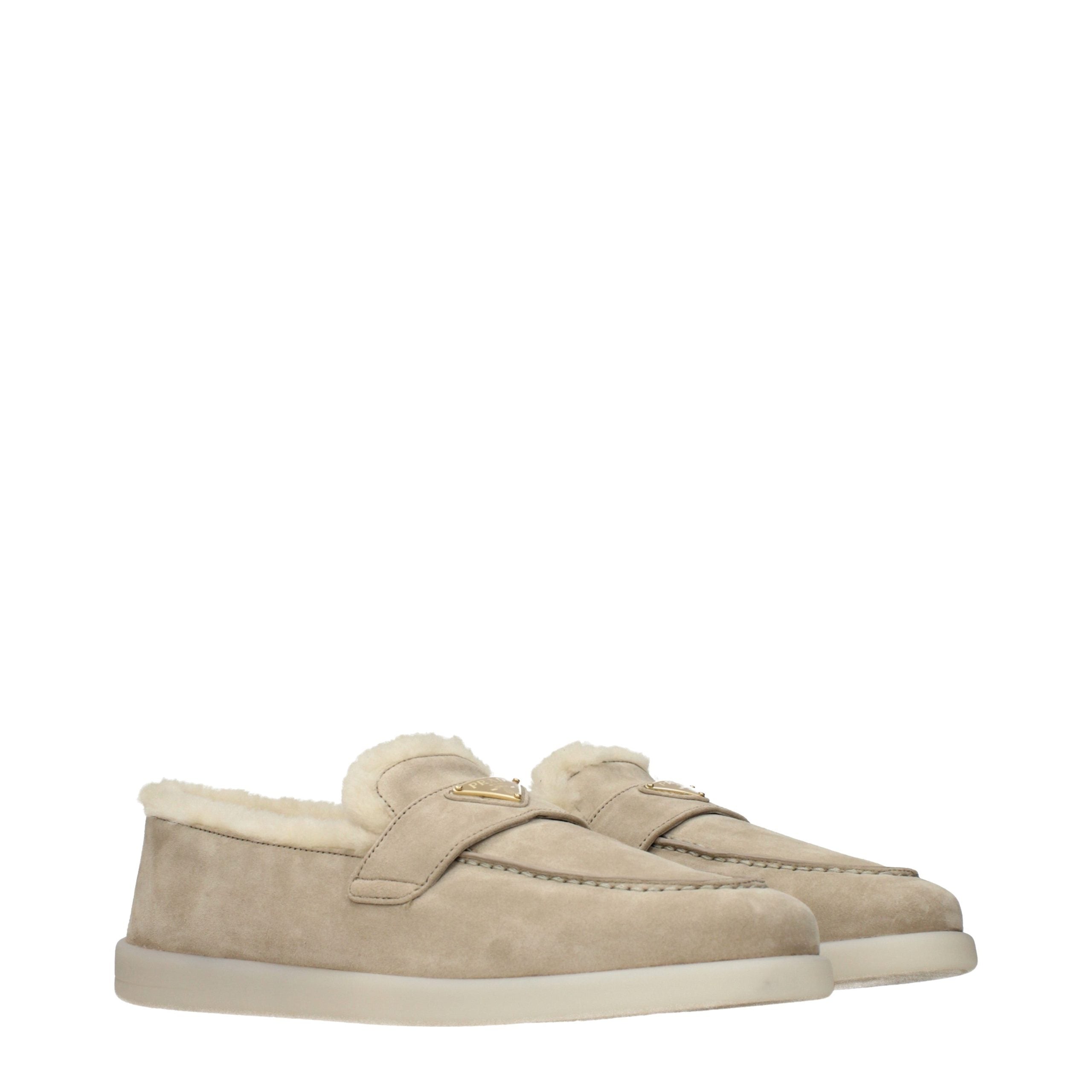 Prada Beige Leather Slip-On Women's Loafers