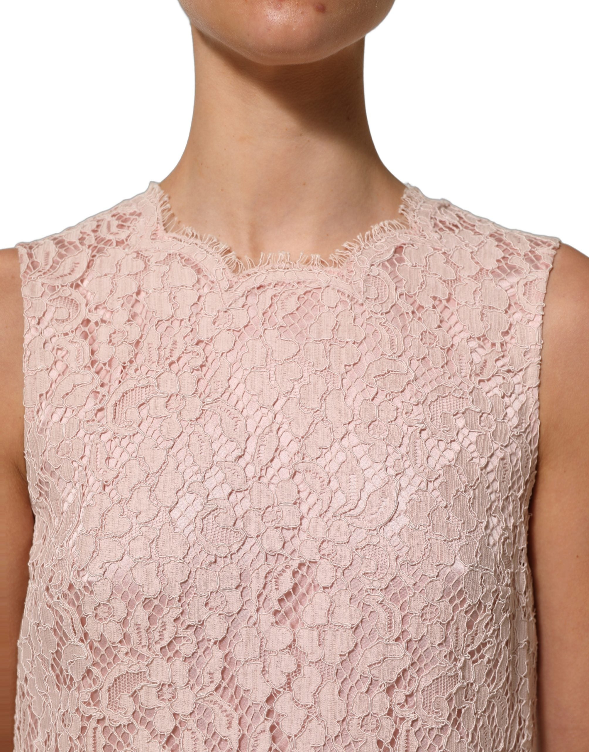 Dolce & Gabbana Pink Cotton Floral Lace Sleeveless Mini Women's Dress