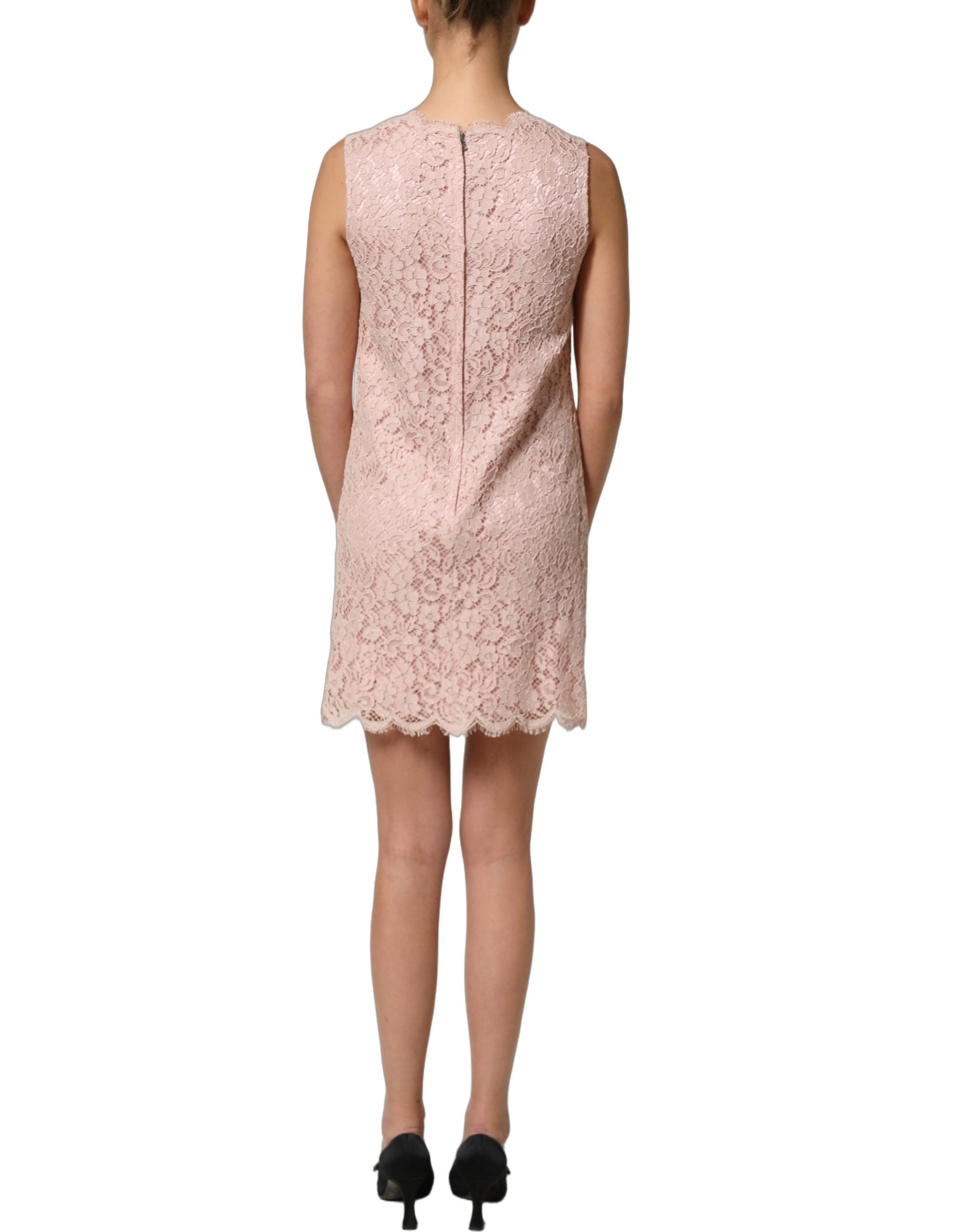 Dolce & Gabbana Pink Cotton Floral Lace Sleeveless Mini Women's Dress