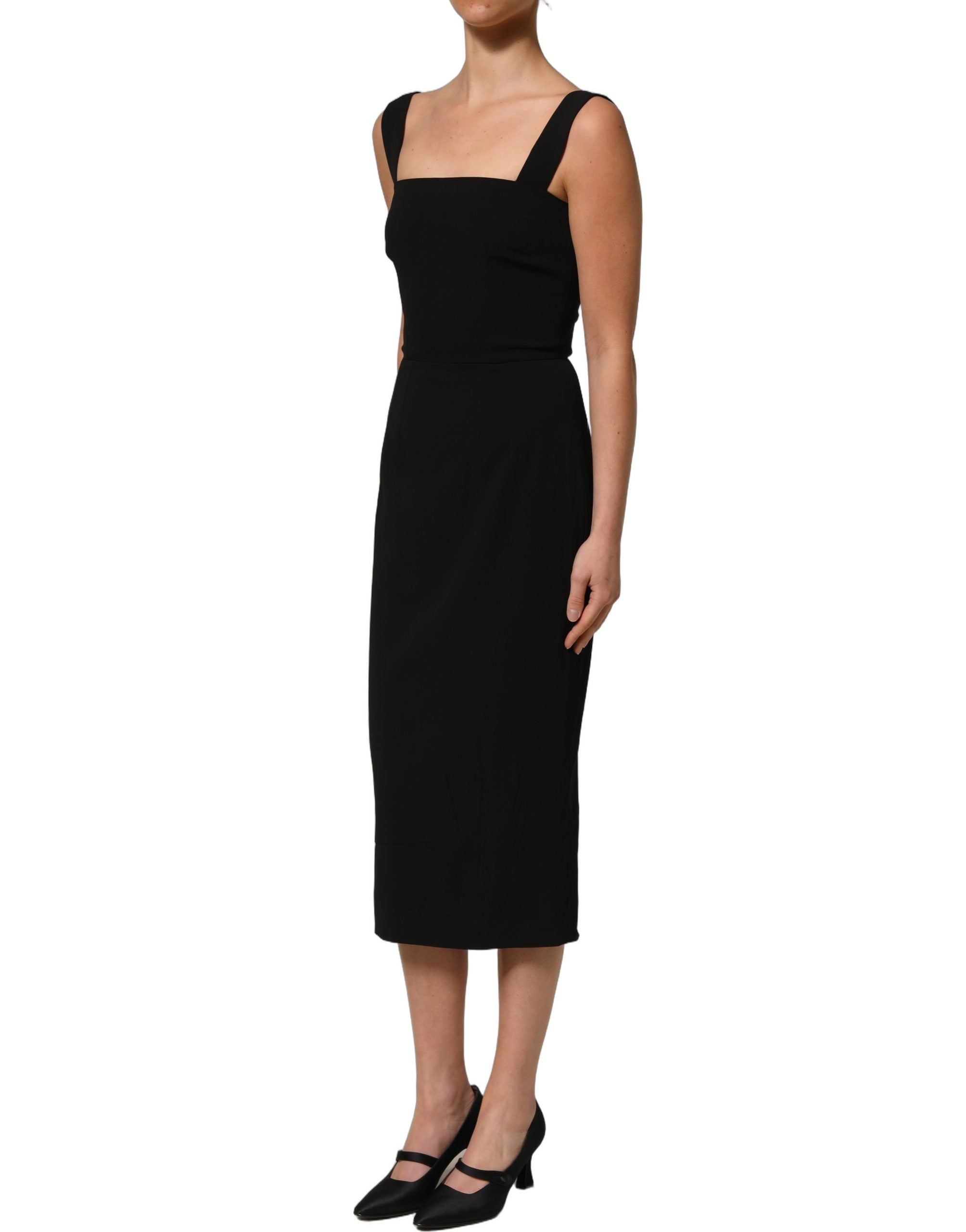 Dolce & Gabbana Black Viscose Stretch Sheath Midi Women's Dress