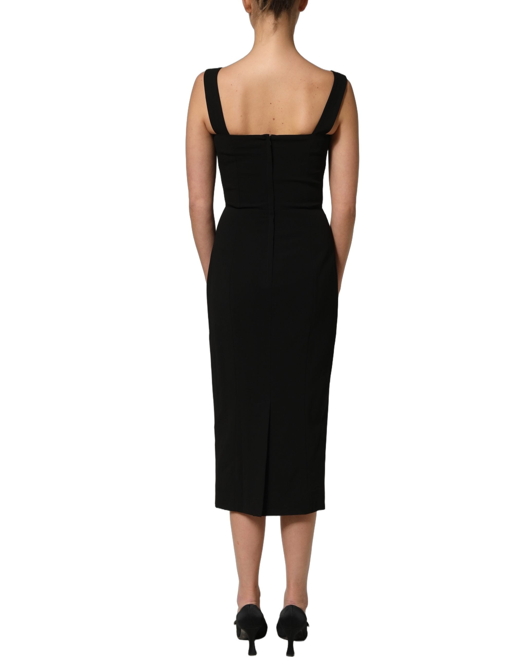 Dolce & Gabbana Black Viscose Stretch Sheath Midi Women's Dress