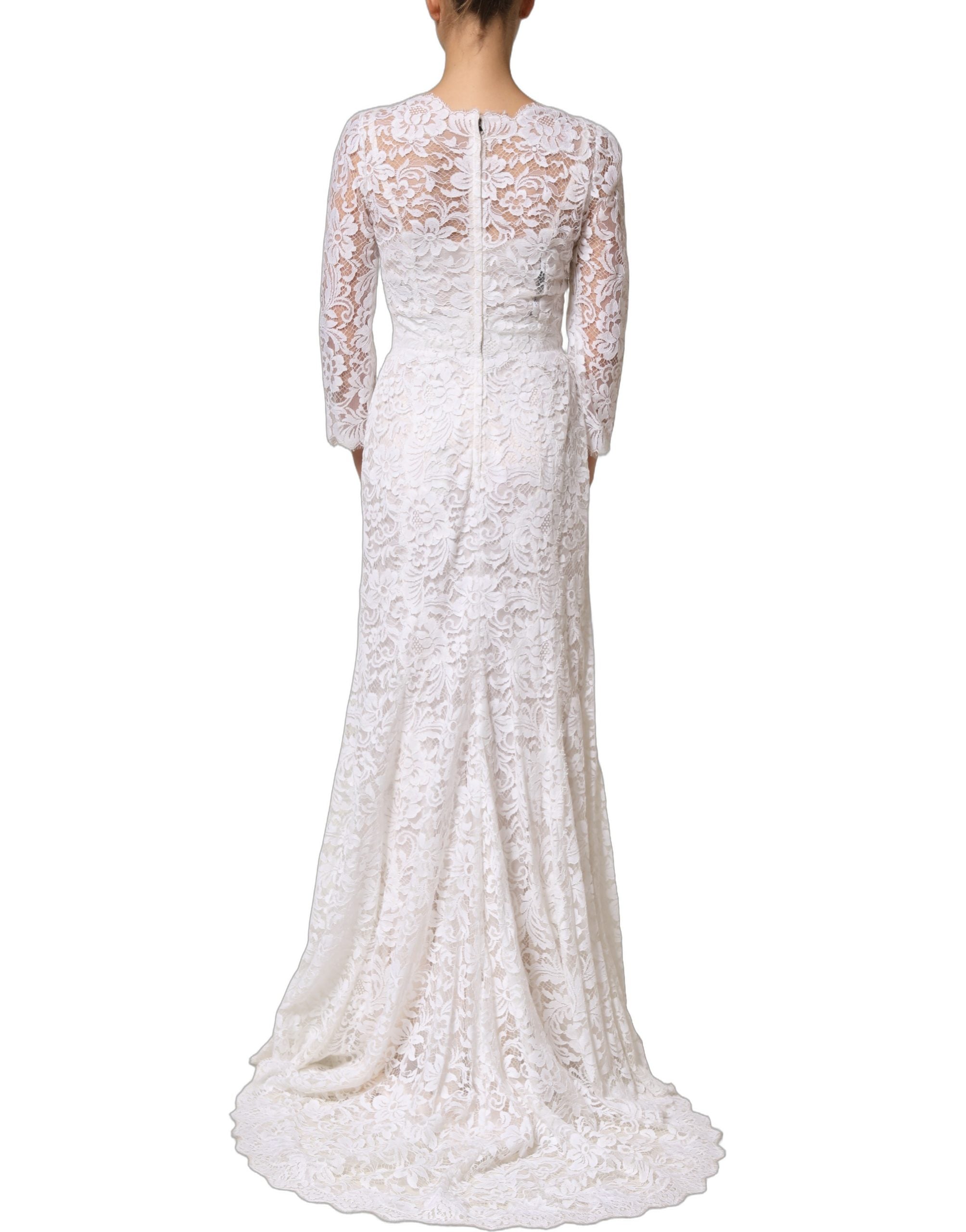 Dolce & Gabbana White Cotton Floral Lace Long Gown Women's Dress