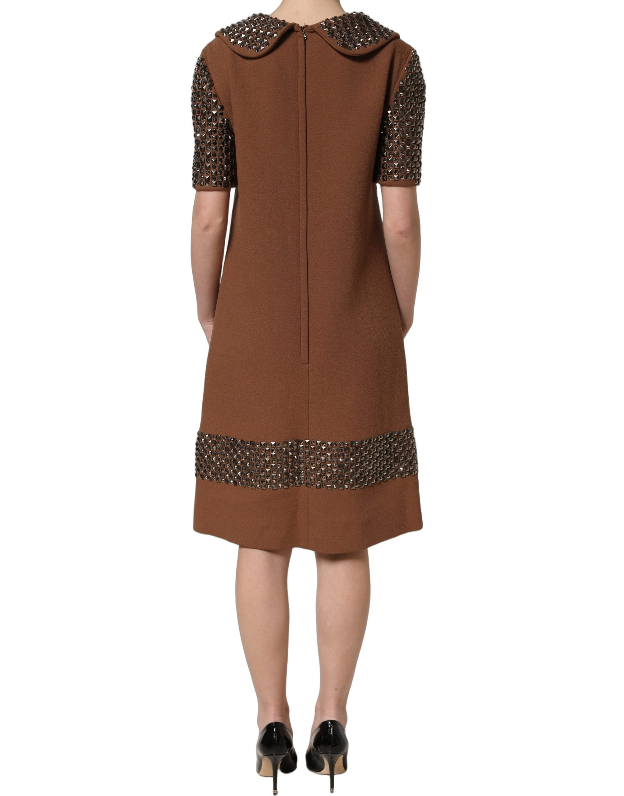 Dolce & Gabbana Brown Wool Rhinestone Embellished Midi Women's Dress