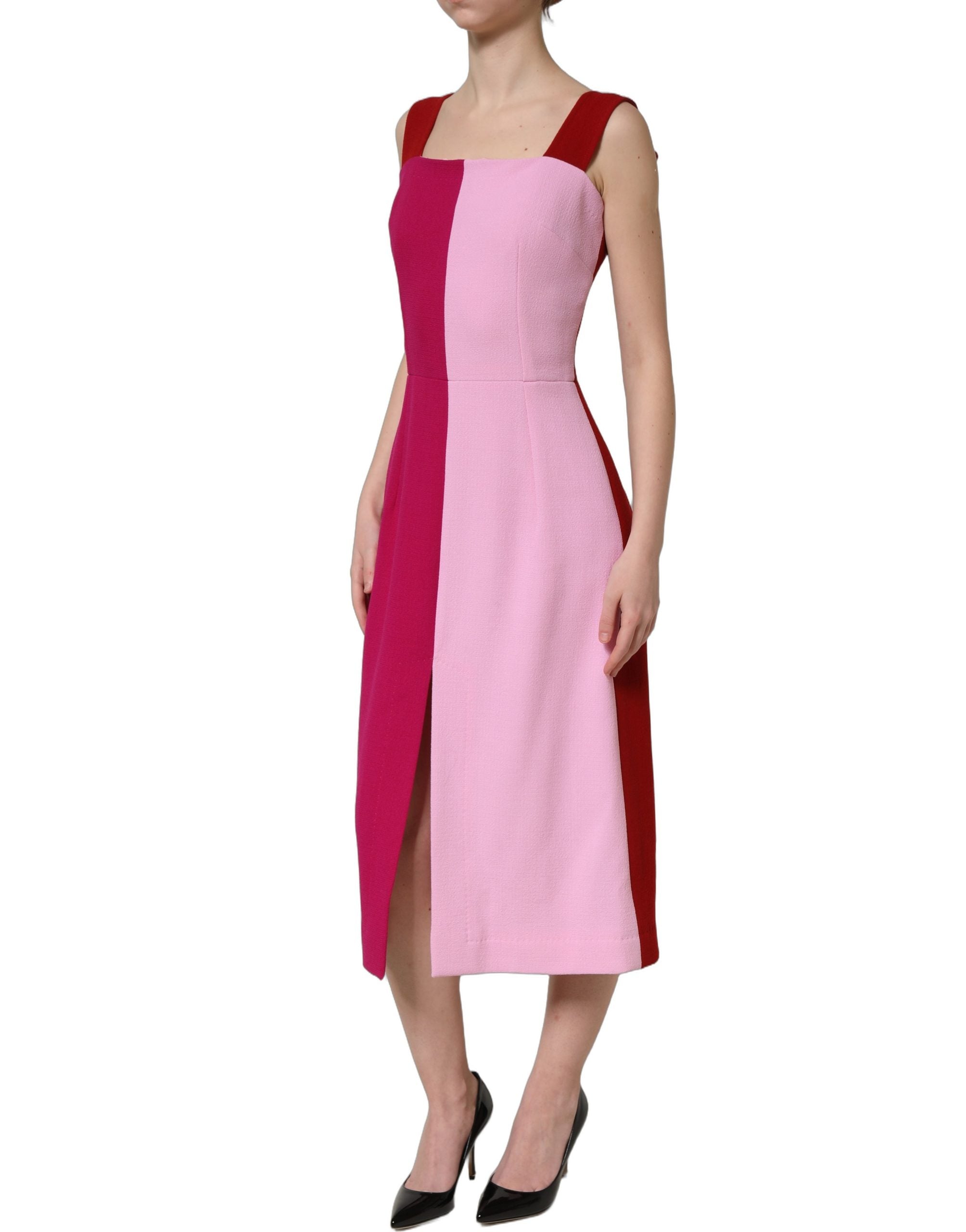Dolce & Gabbana Two Tone Pink Wool Sleeveless Midi Women's Dress