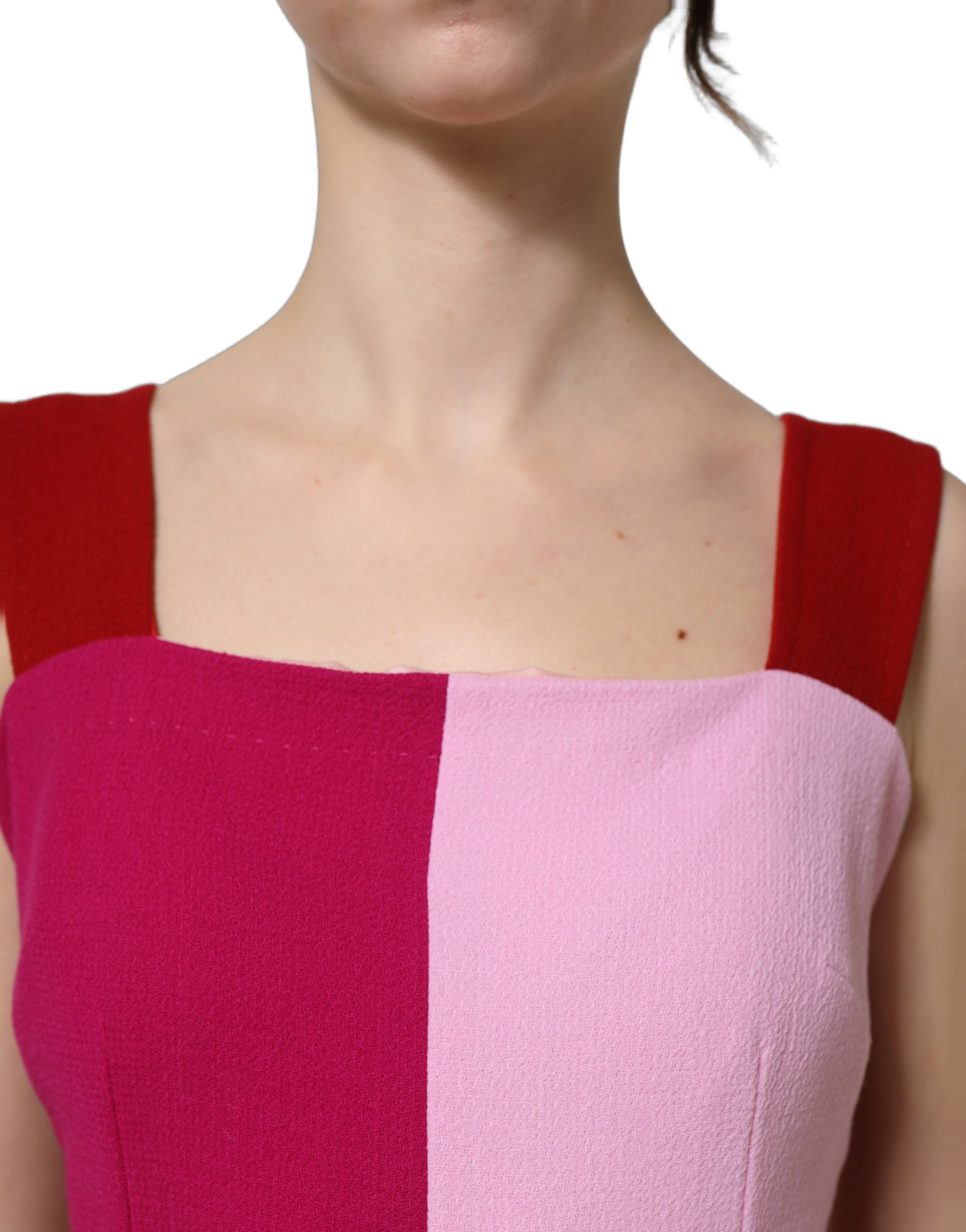 Dolce & Gabbana Two Tone Pink Wool Sleeveless Midi Women's Dress