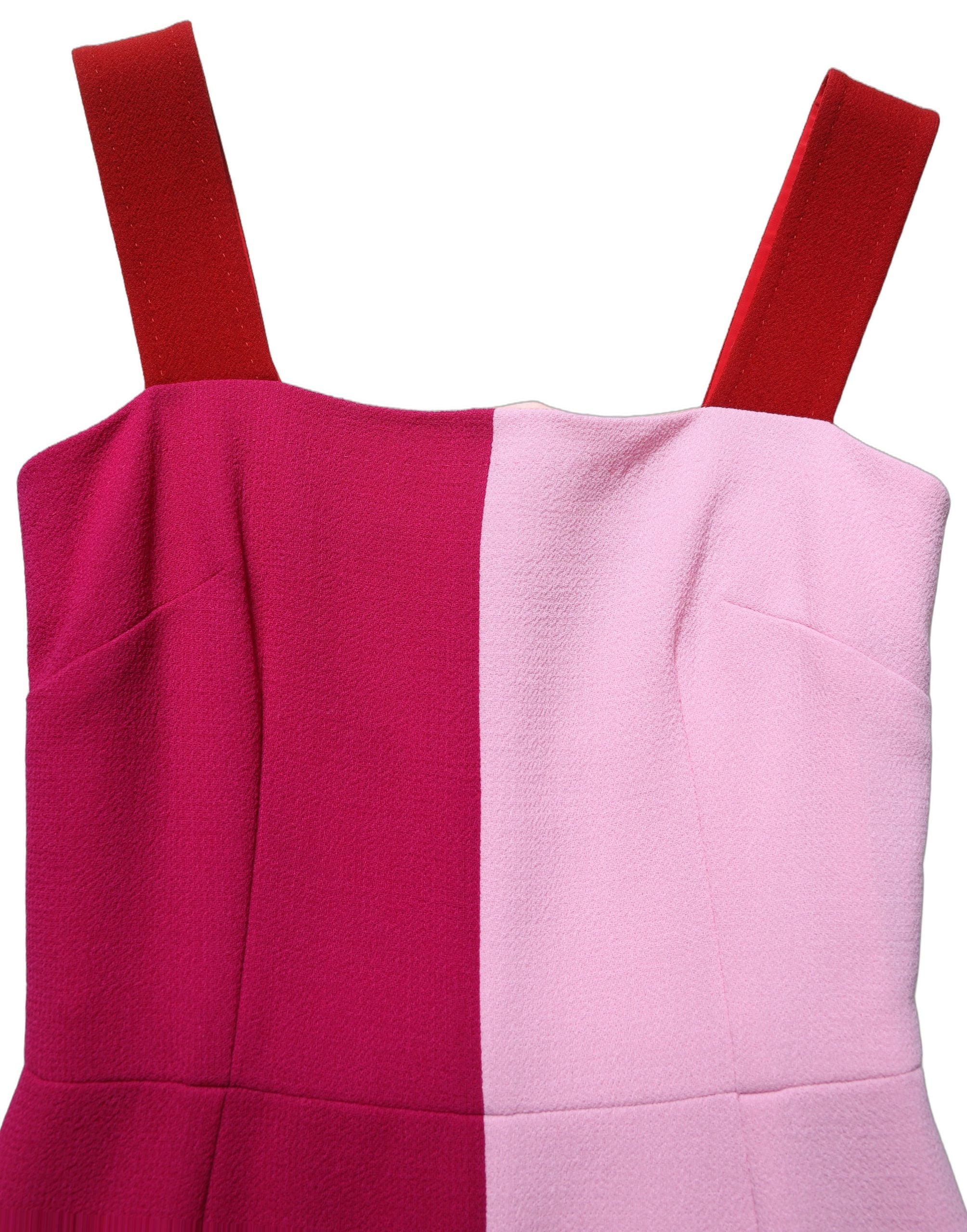 Dolce & Gabbana Two Tone Pink Wool Sleeveless Midi Women's Dress
