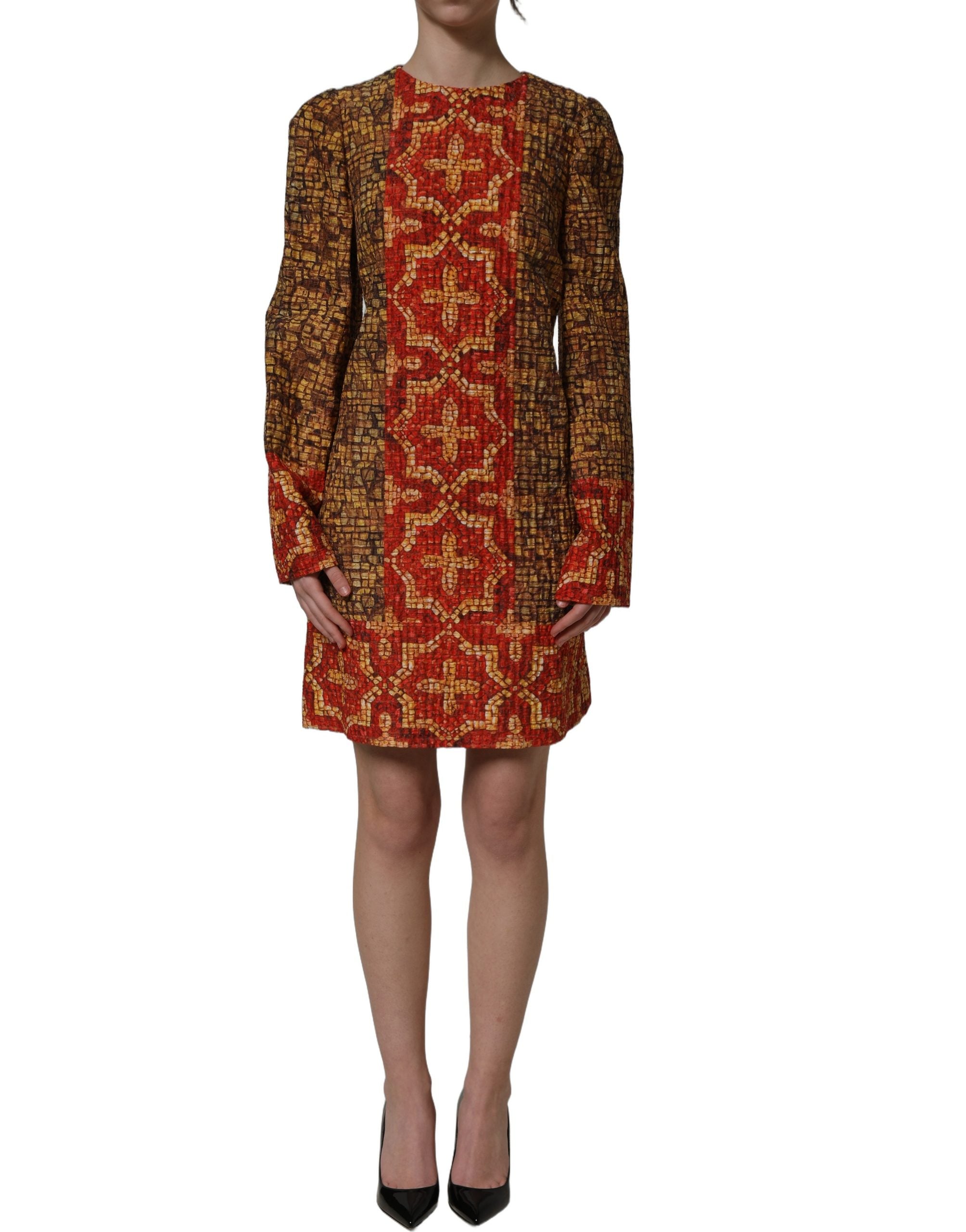 Dolce & Gabbana Multicolor Mosaic Long Sleeves Mini Women's Dress
