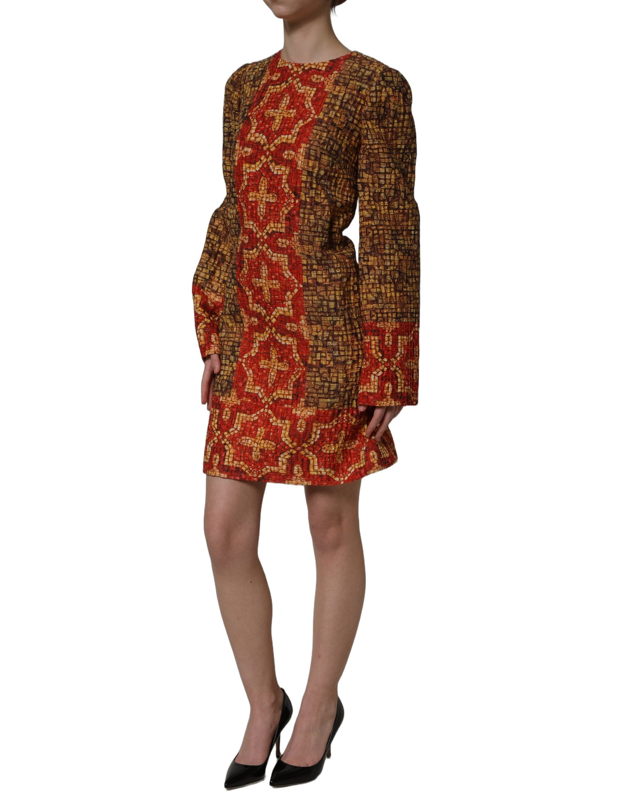 Dolce & Gabbana Multicolor Mosaic Long Sleeves Mini Women's Dress