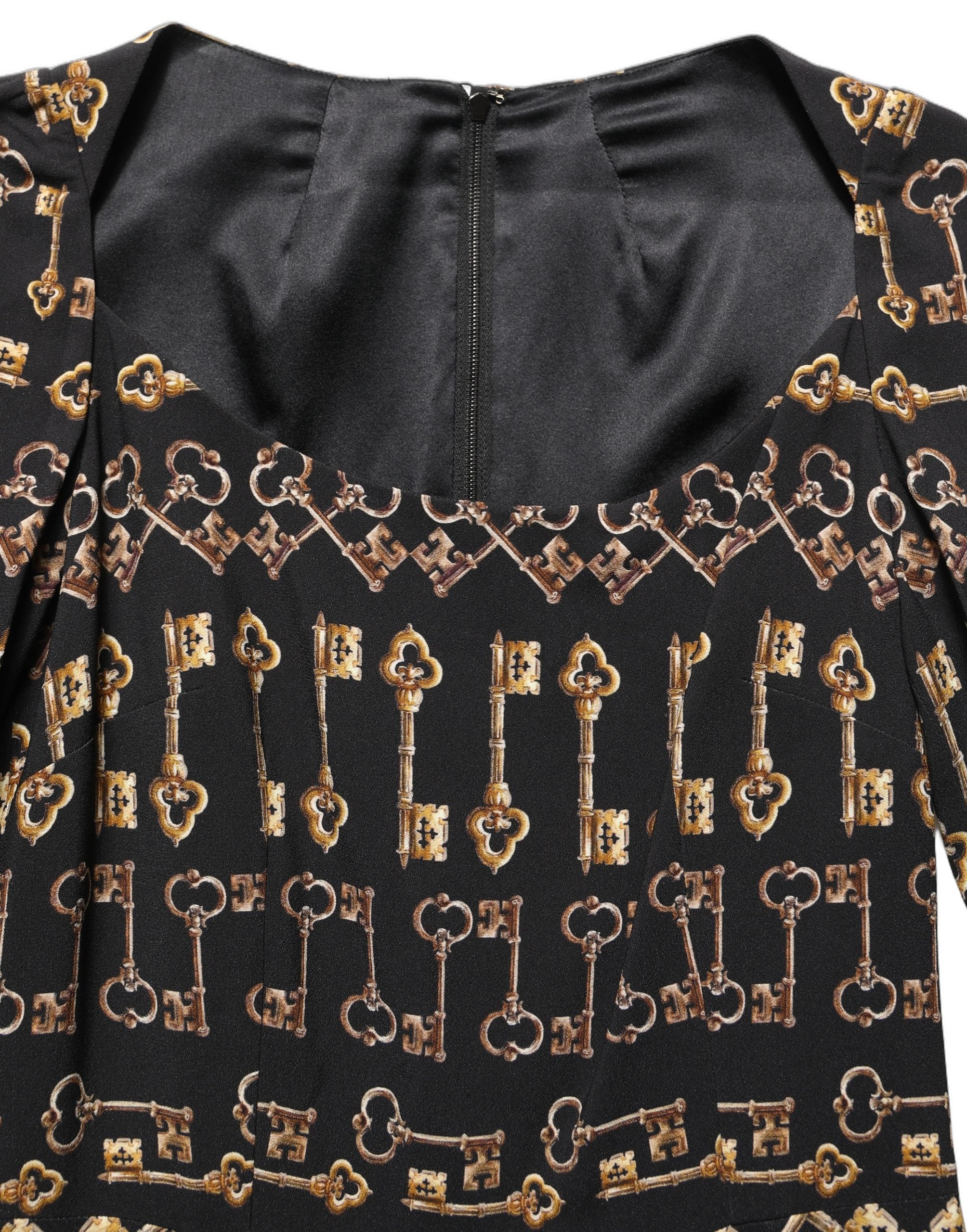 Dolce & Gabbana Black Key Print Long Sleeves Sheath Midi Women's Dress