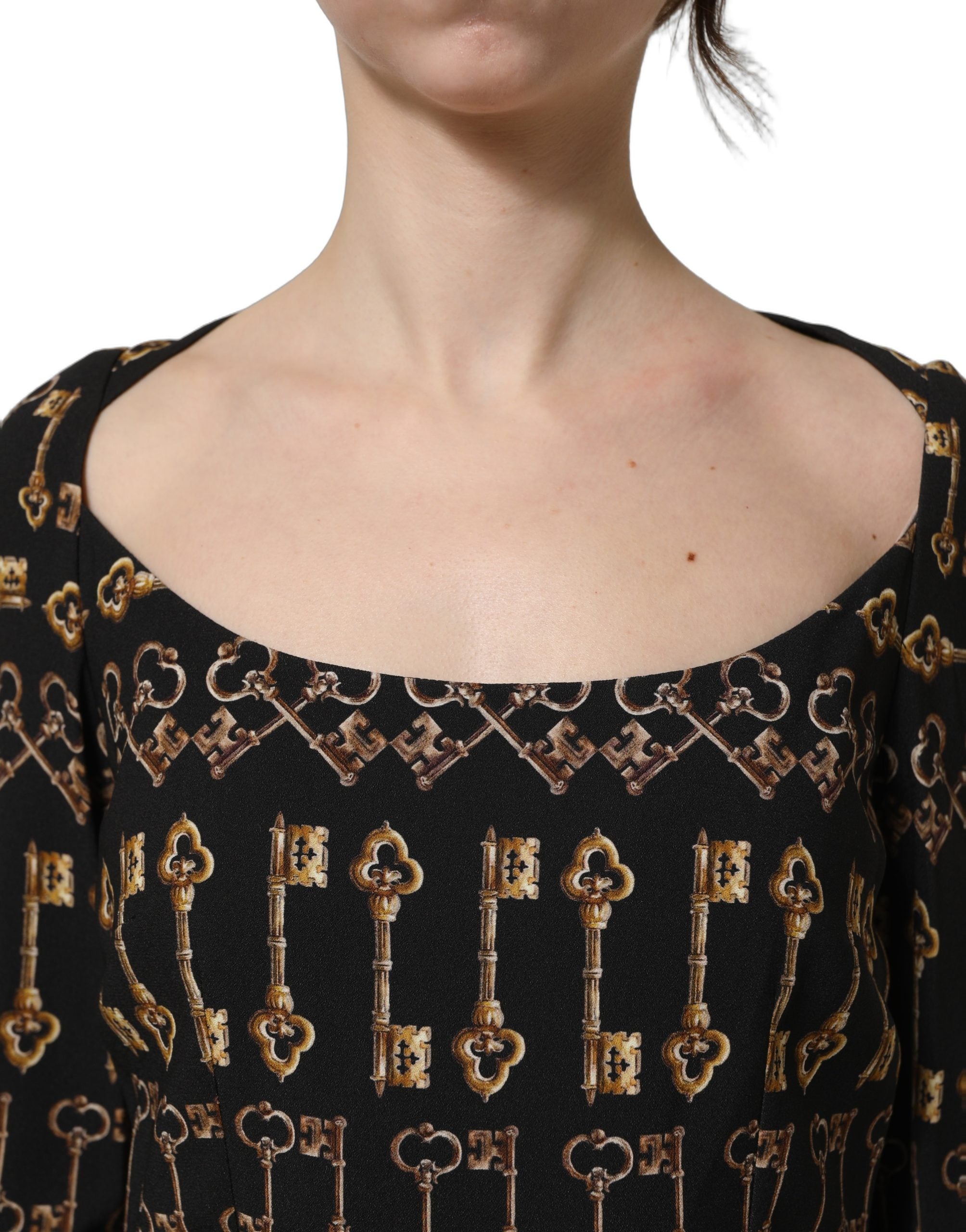 Dolce & Gabbana Black Key Print Long Sleeves Sheath Midi Women's Dress