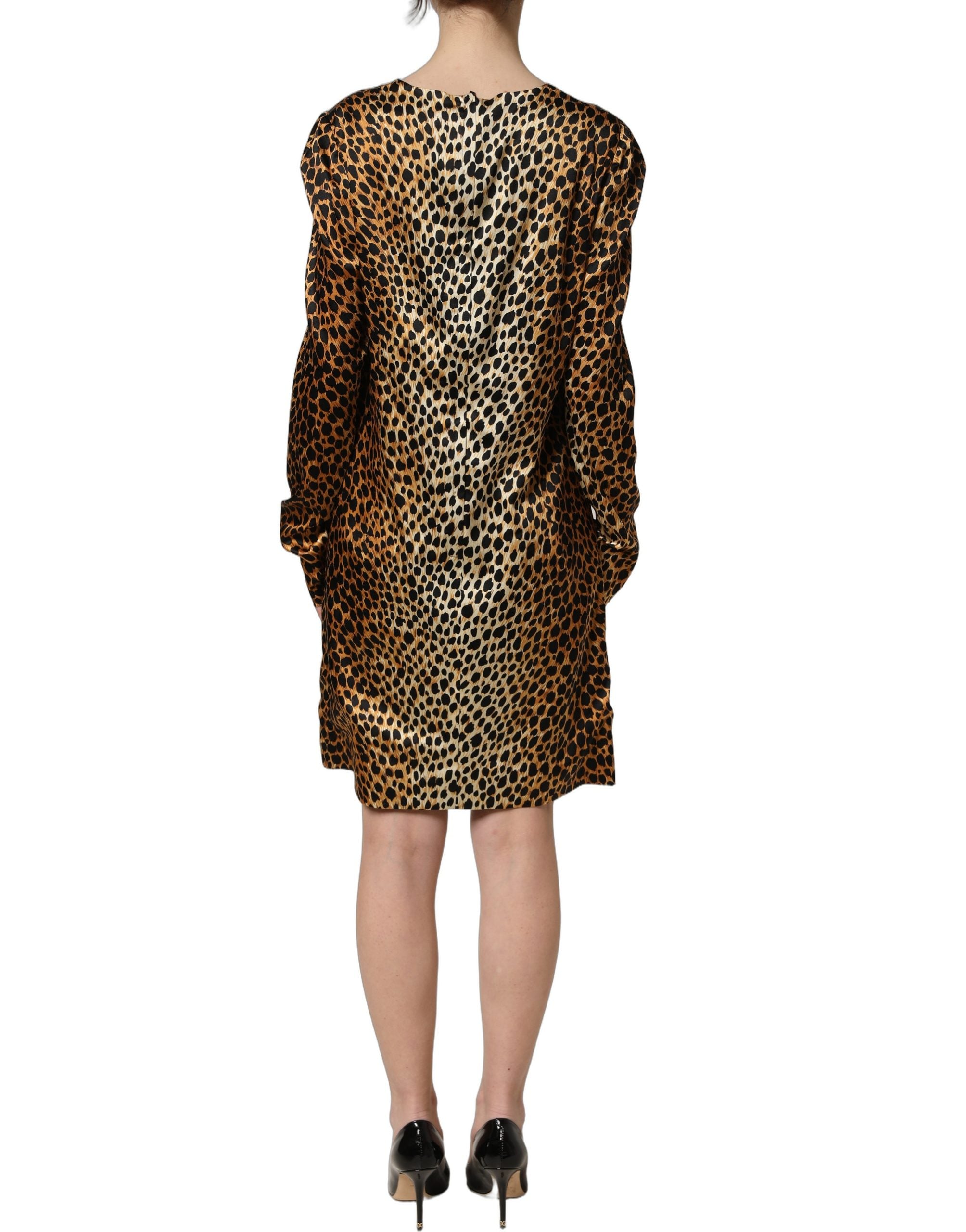 Dolce & Gabbana Brown Ocelot Print Long Sleeve Mini Women's Dress