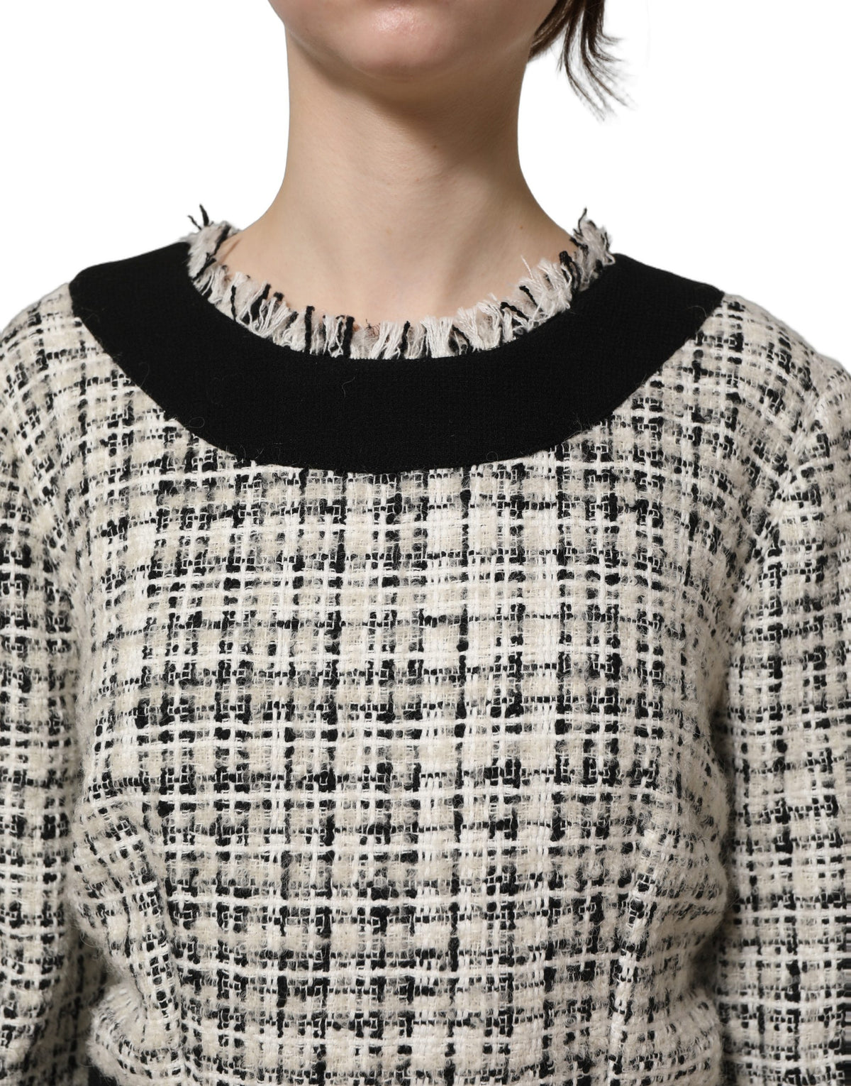 Dolce & Gabbana Multicolor Bouclé Tweed Frayed Trim Midi Women's Dress