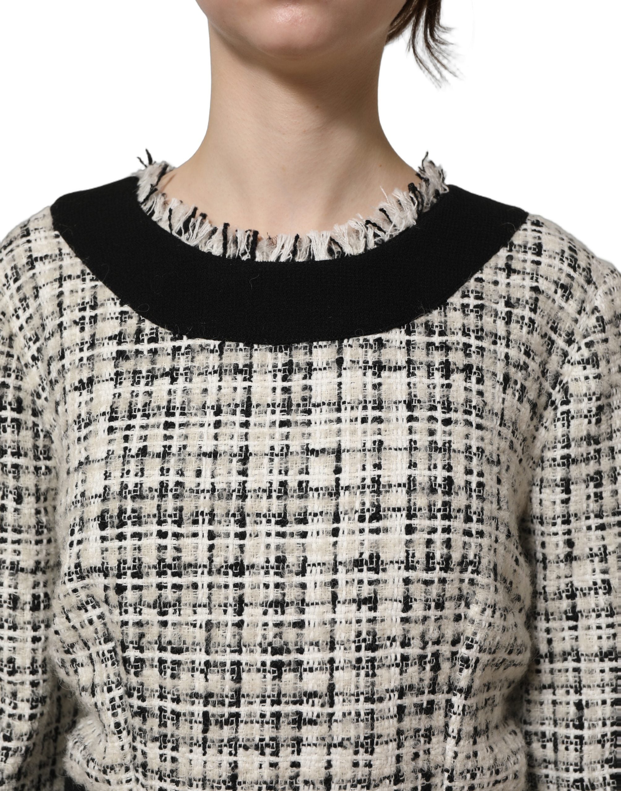 Dolce & Gabbana Multicolor Bouclé Tweed Frayed Trim Midi Women's Dress