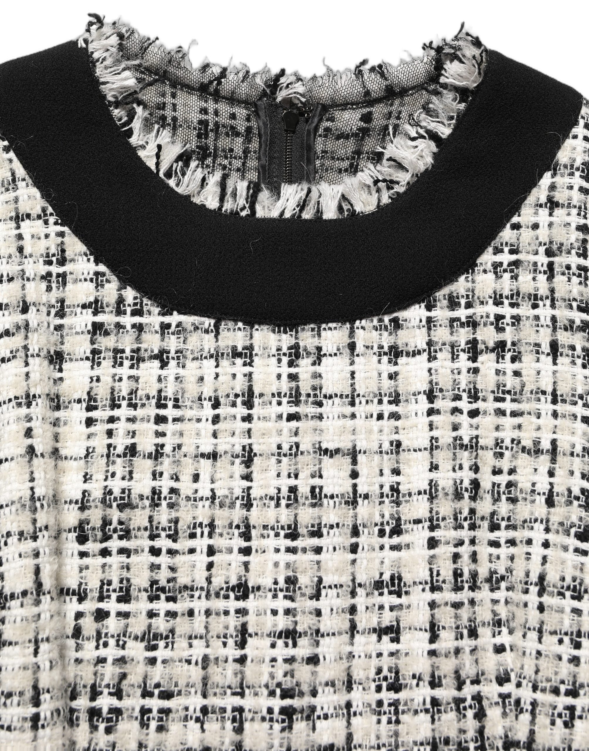Dolce & Gabbana Multicolor Bouclé Tweed Frayed Trim Midi Women's Dress