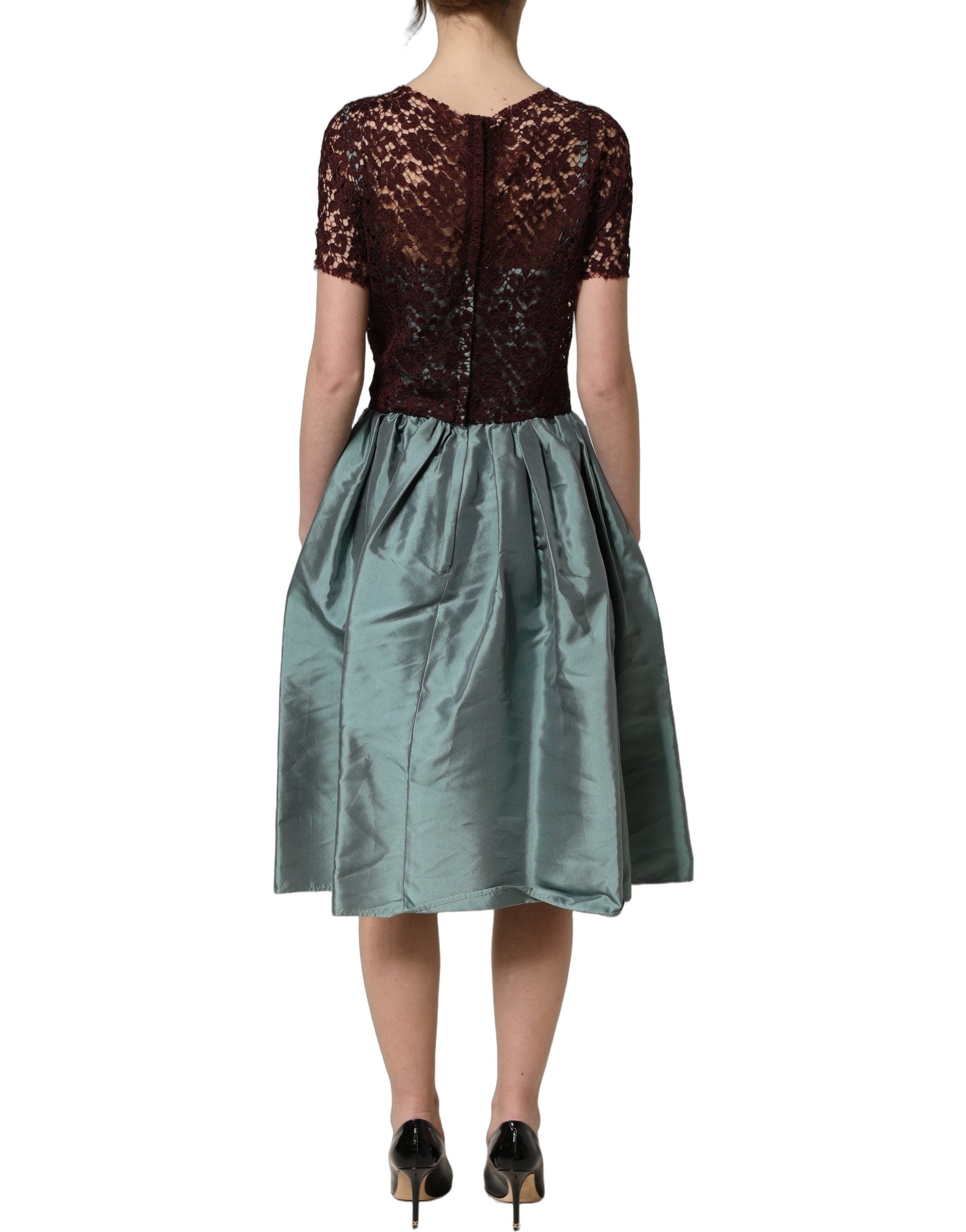 Dolce & Gabbana Multicolor Floral Lace Taffeta Pleated Midi Women's Dress