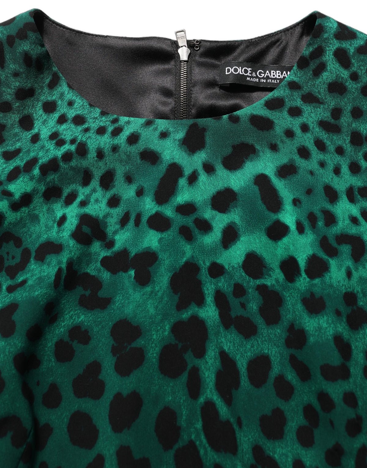 Dolce & Gabbana Green Leopard Print Silk Knee Length Women's Dress