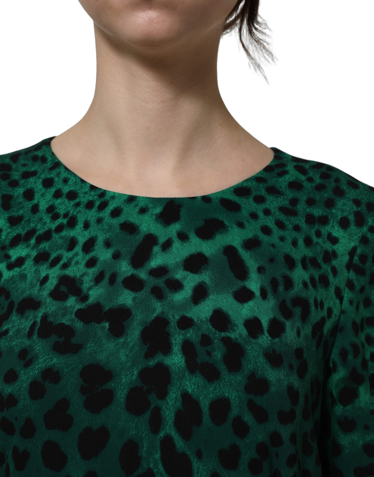 Dolce & Gabbana Green Leopard Print Silk Knee Length Women's Dress