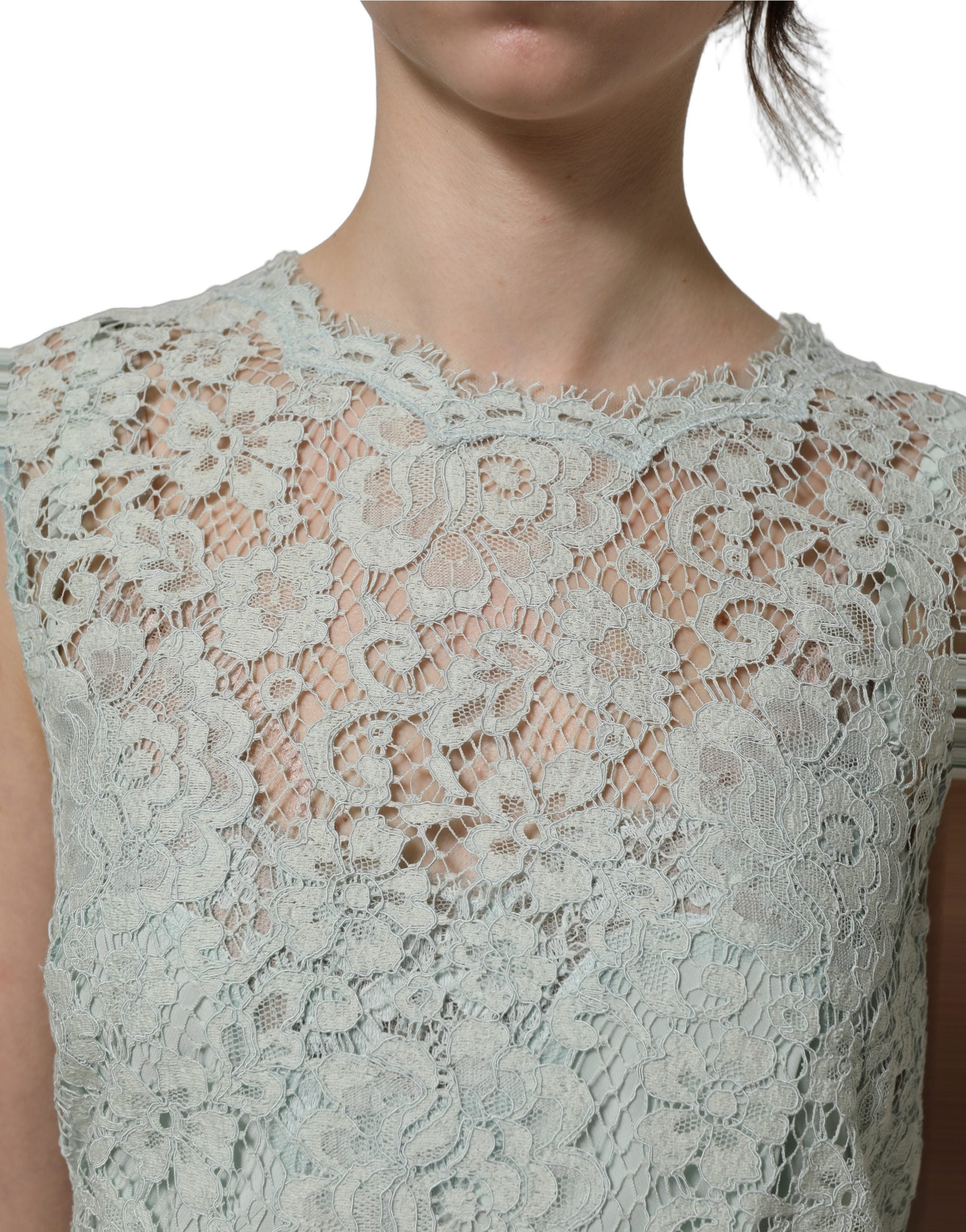 Dolce & Gabbana Mint Green Lace Sleeveless Knee Length Women's Dress