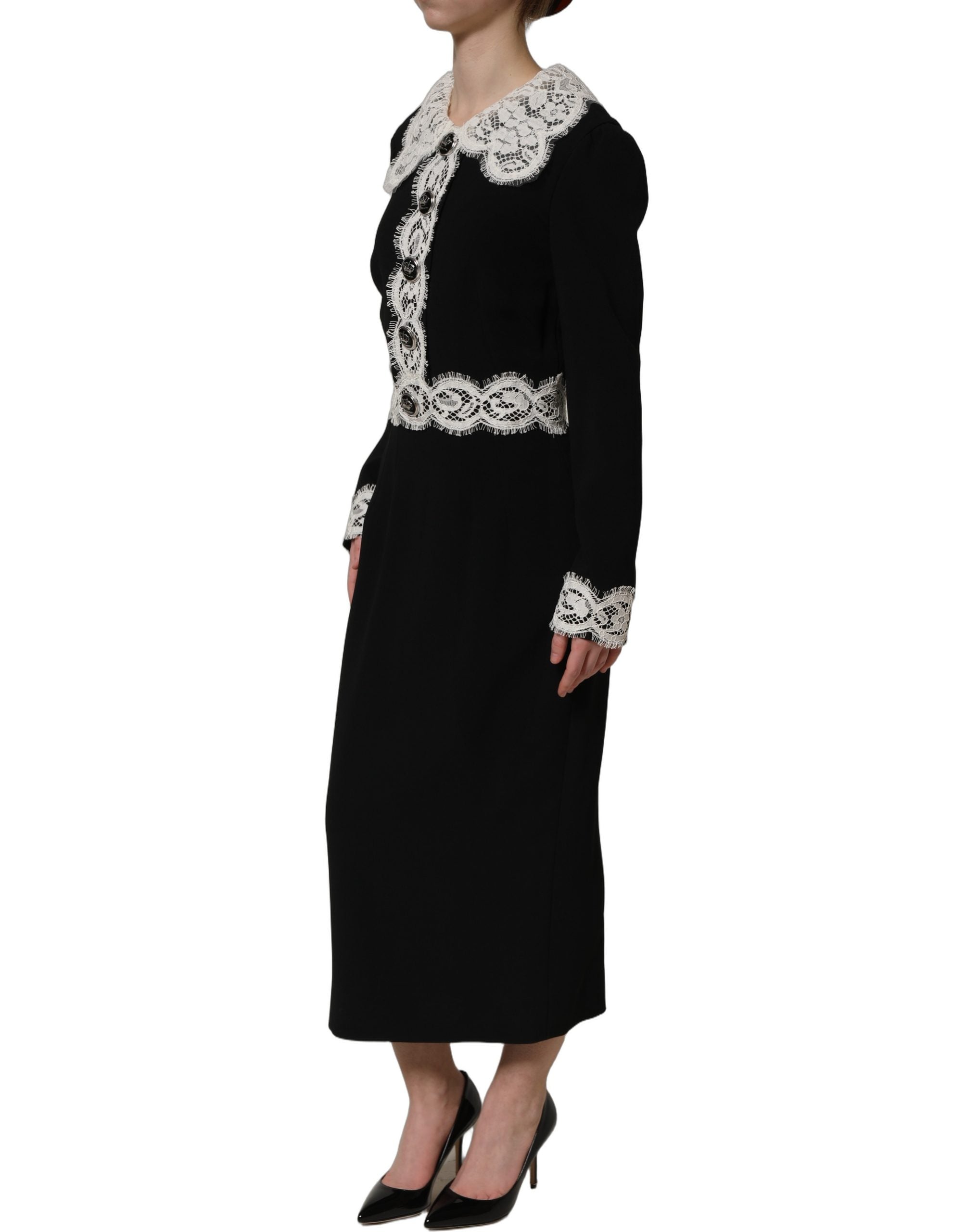 Dolce & Gabbana Black Lace Detailing Long Sleeves Midi Women's Dress