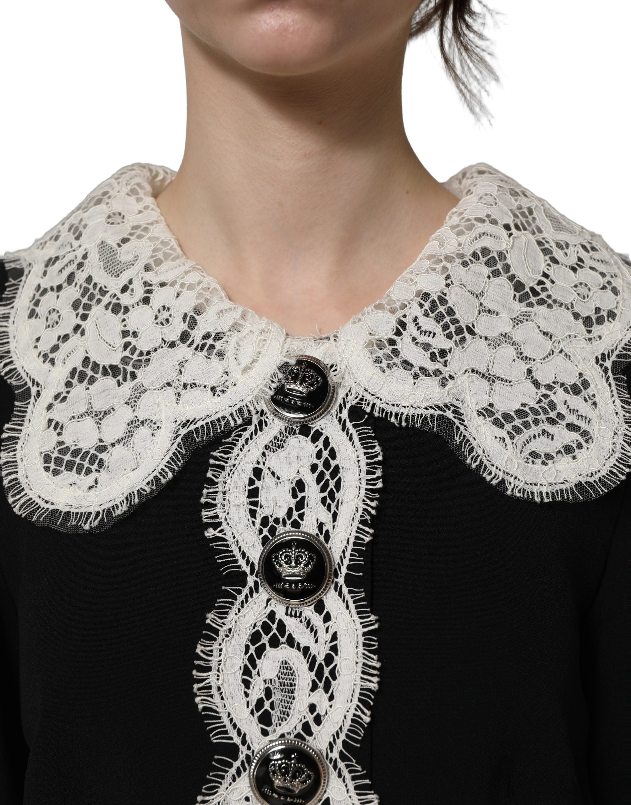 Dolce & Gabbana Black Lace Detailing Long Sleeves Midi Women's Dress