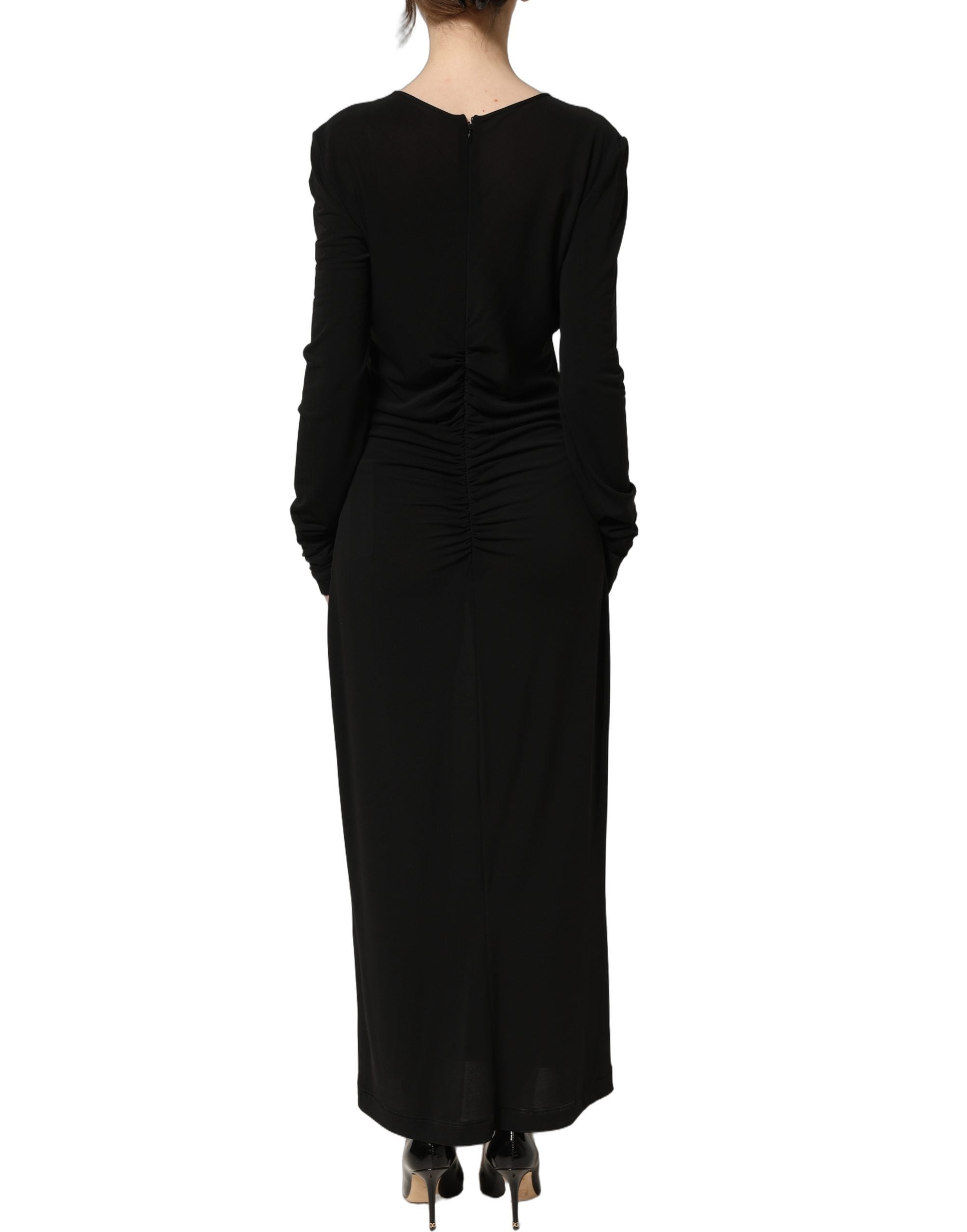 Dolce & Gabbana Black Cotton Long Sleeves Sheath Maxi Women's Dress