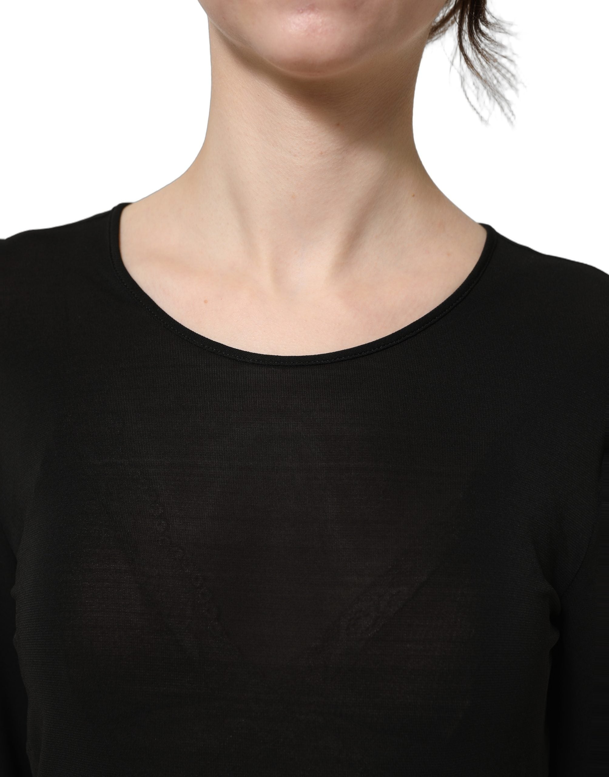 Dolce & Gabbana Black Cotton Long Sleeves Sheath Maxi Women's Dress