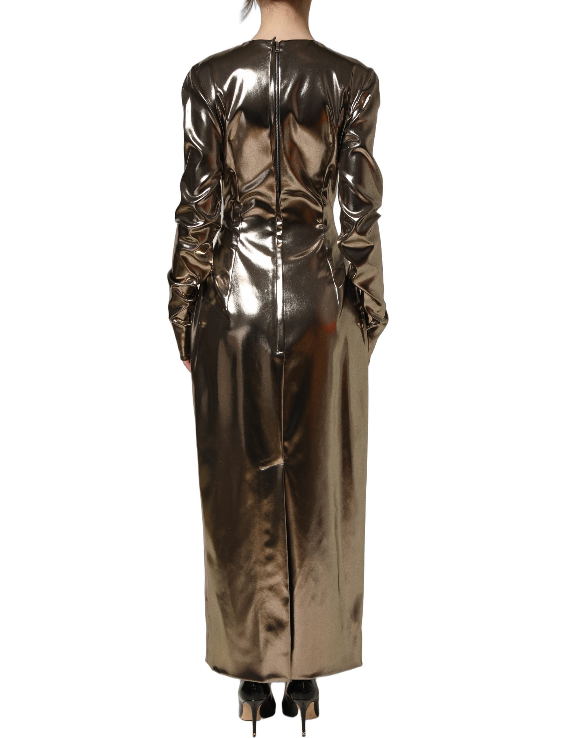 Dolce & Gabbana Metallic Gold Polyester LongSleeve Maxi Women's Dress