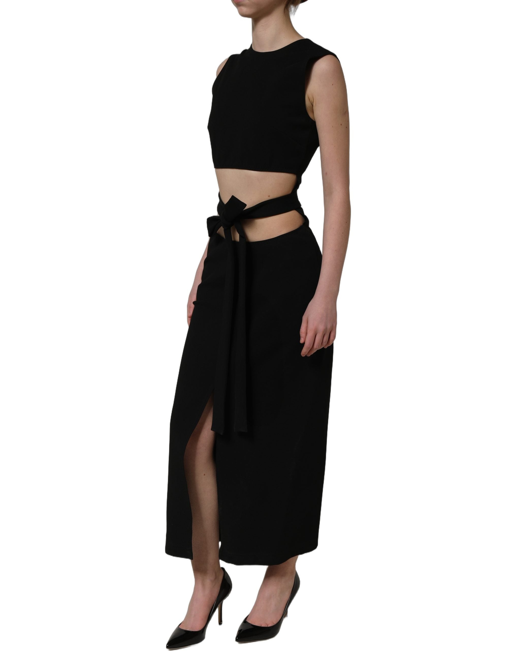 Dolce & Gabbana Black Cut Out Detail Sleeveless Maxi Women's Dress