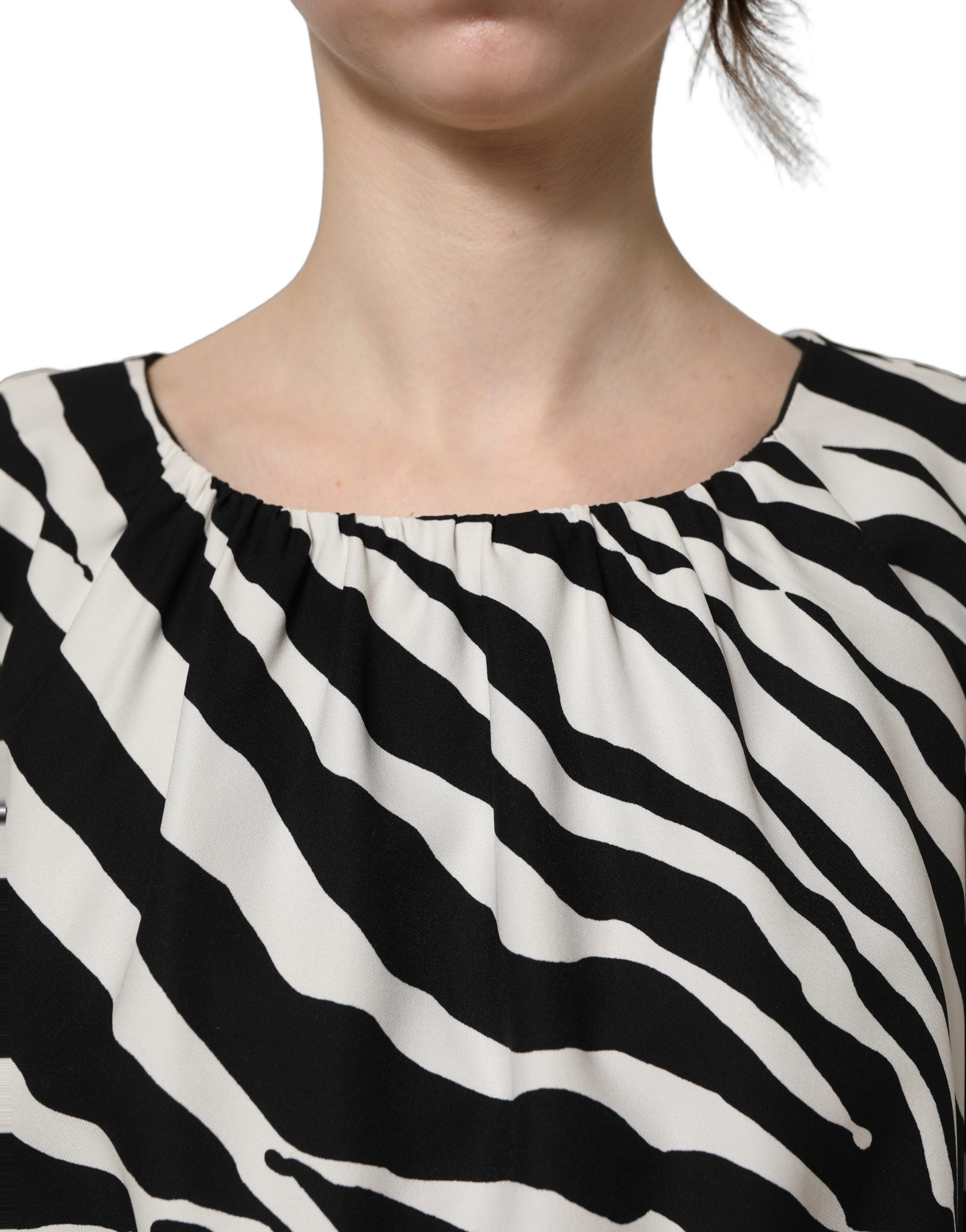 Dolce & Gabbana Black White Zebra Ruched Silk Mini Women's Dress