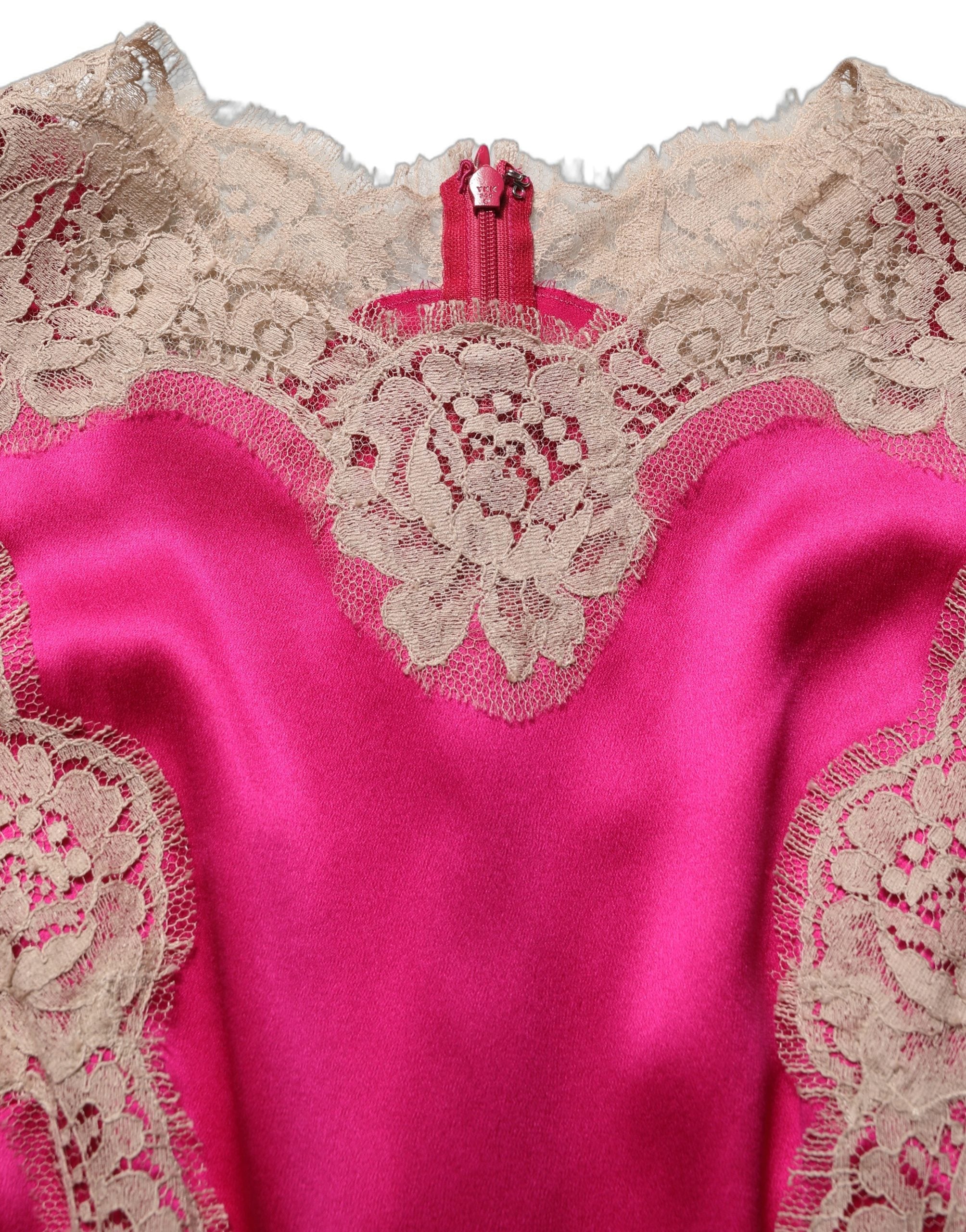Dolce & Gabbana Fuchsia Pink Lace Detail A-line Midi Women's Dress