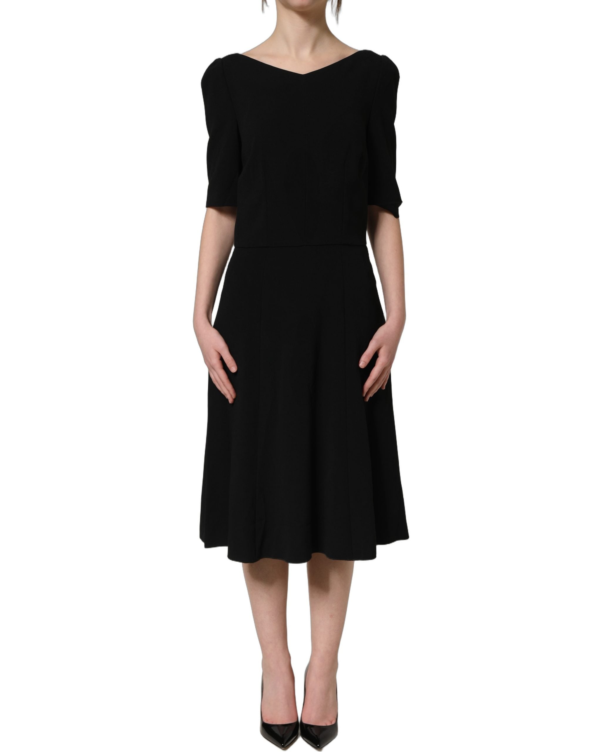 Dolce & Gabbana Black Viscose Short Sleeve A-line Midi Women's Dress