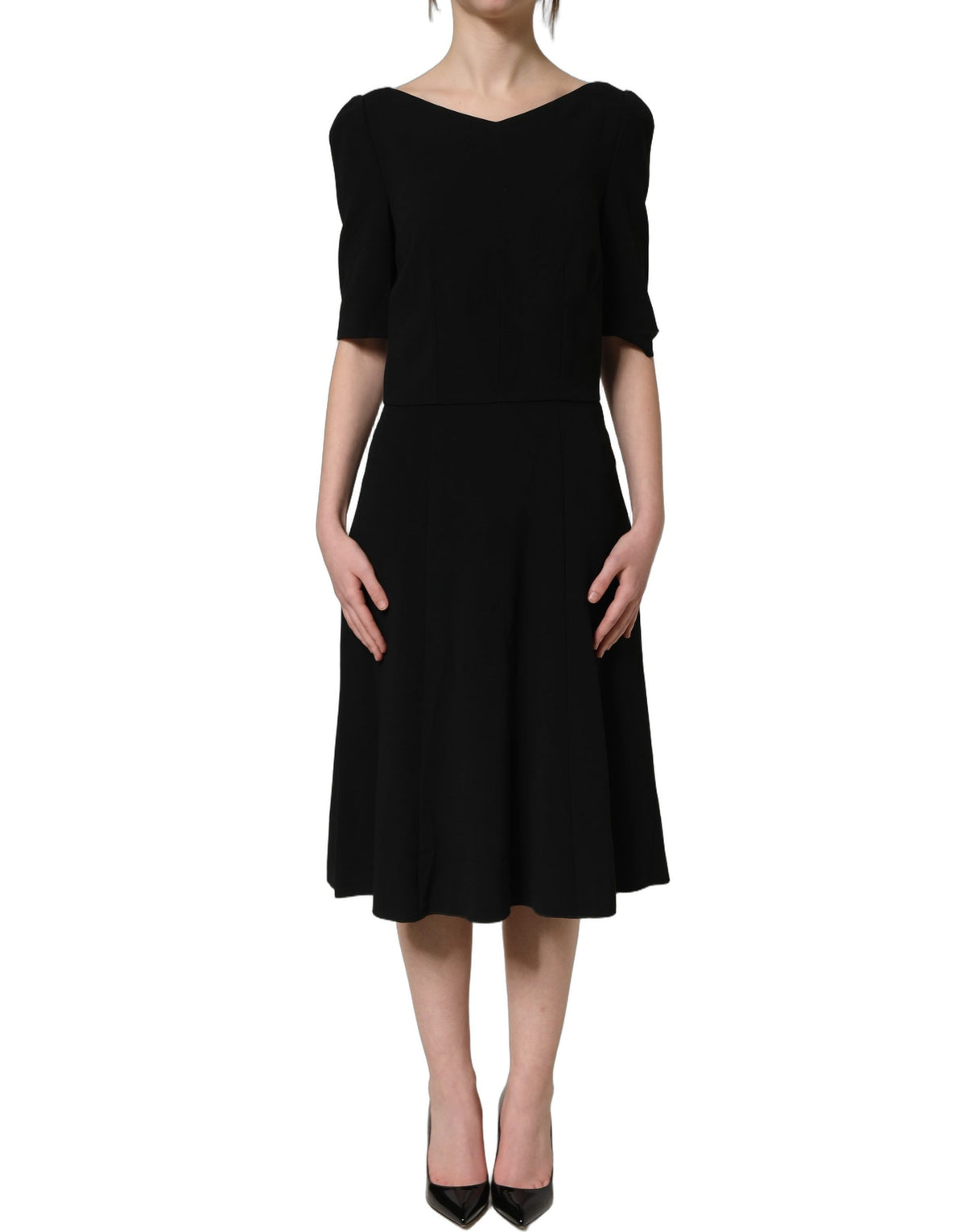 Dolce & Gabbana Black Viscose Short Sleeve A-line Midi Women's Dress