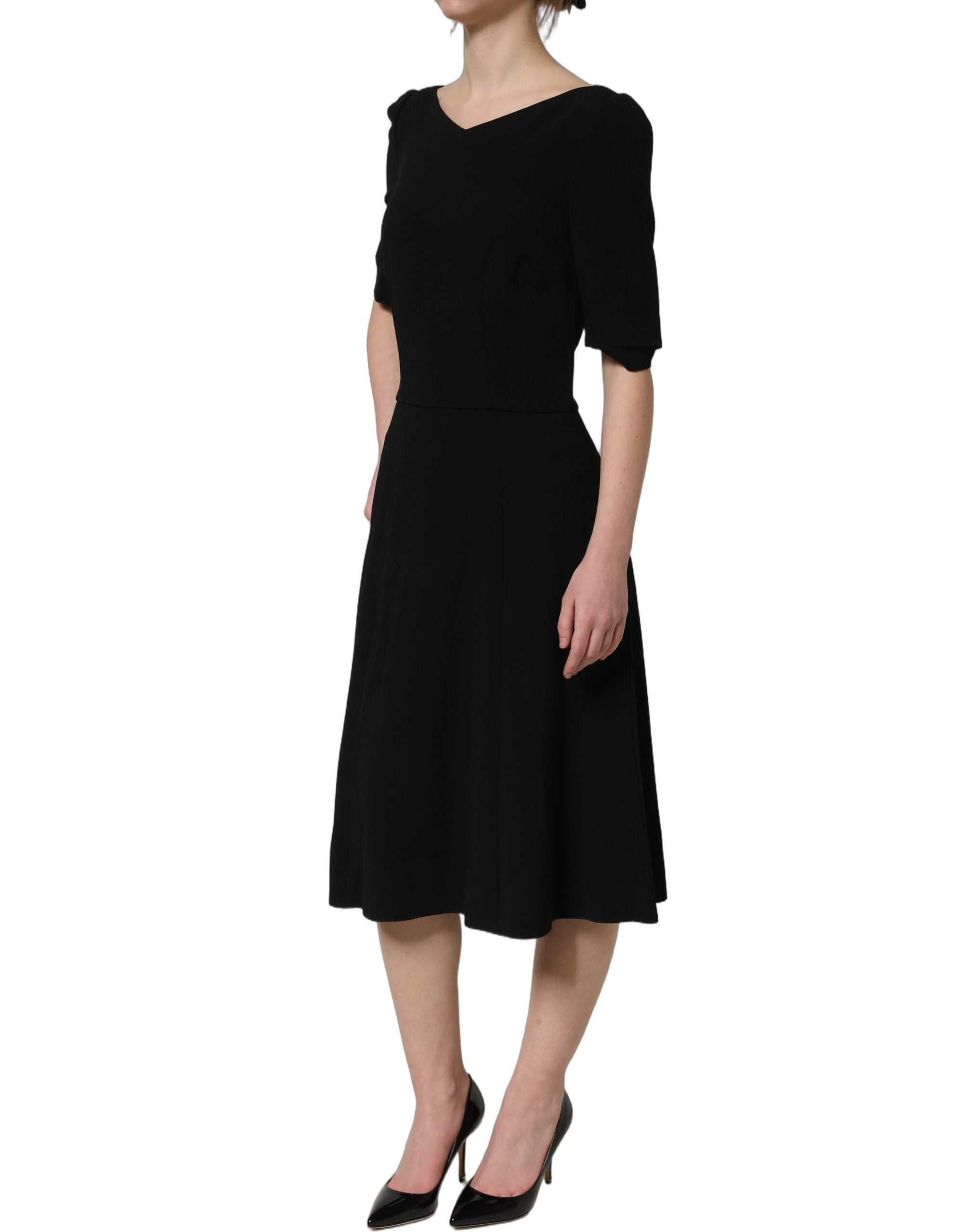 Dolce & Gabbana Black Viscose Short Sleeve A-line Midi Women's Dress