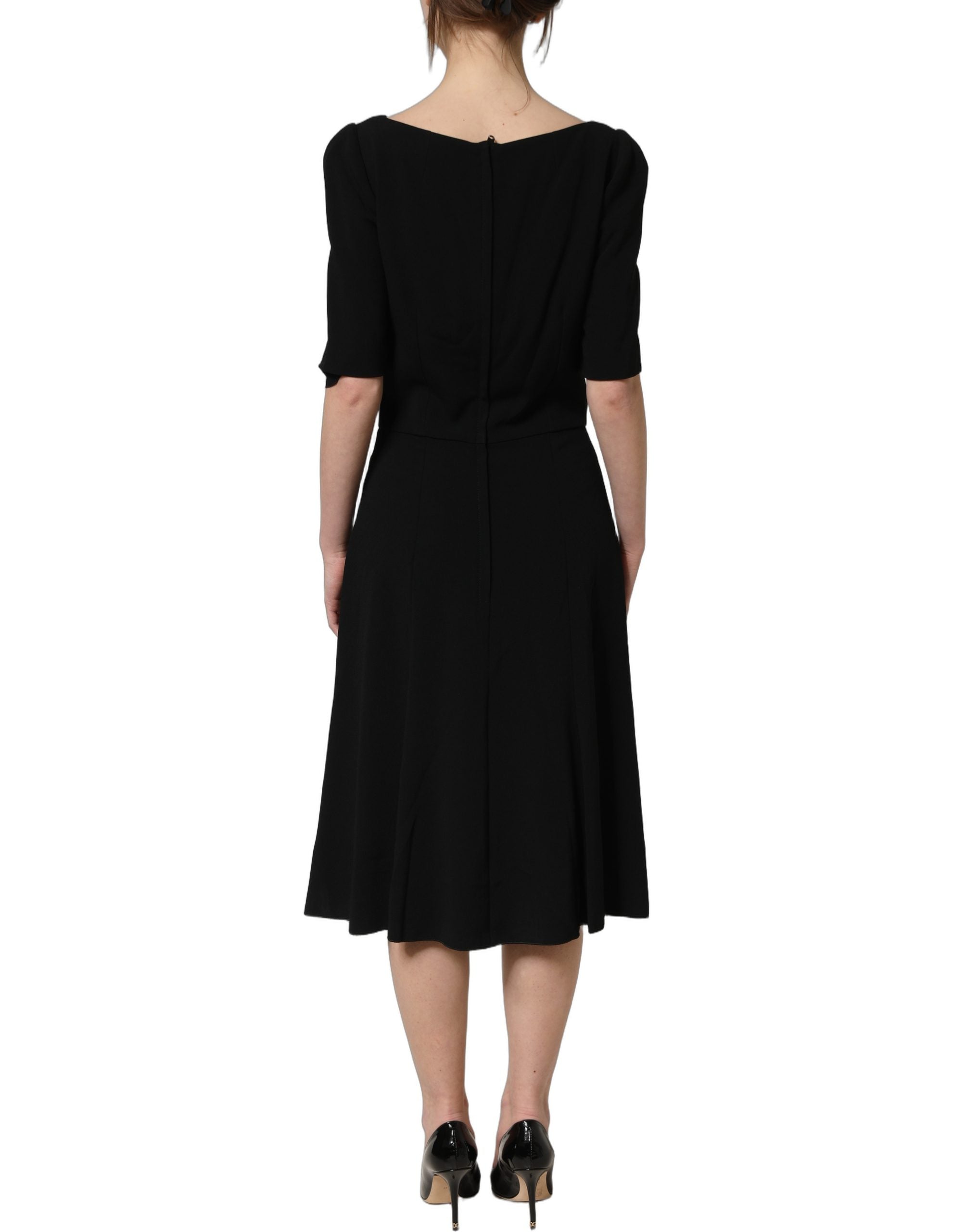 Dolce & Gabbana Black Viscose Short Sleeve A-line Midi Women's Dress